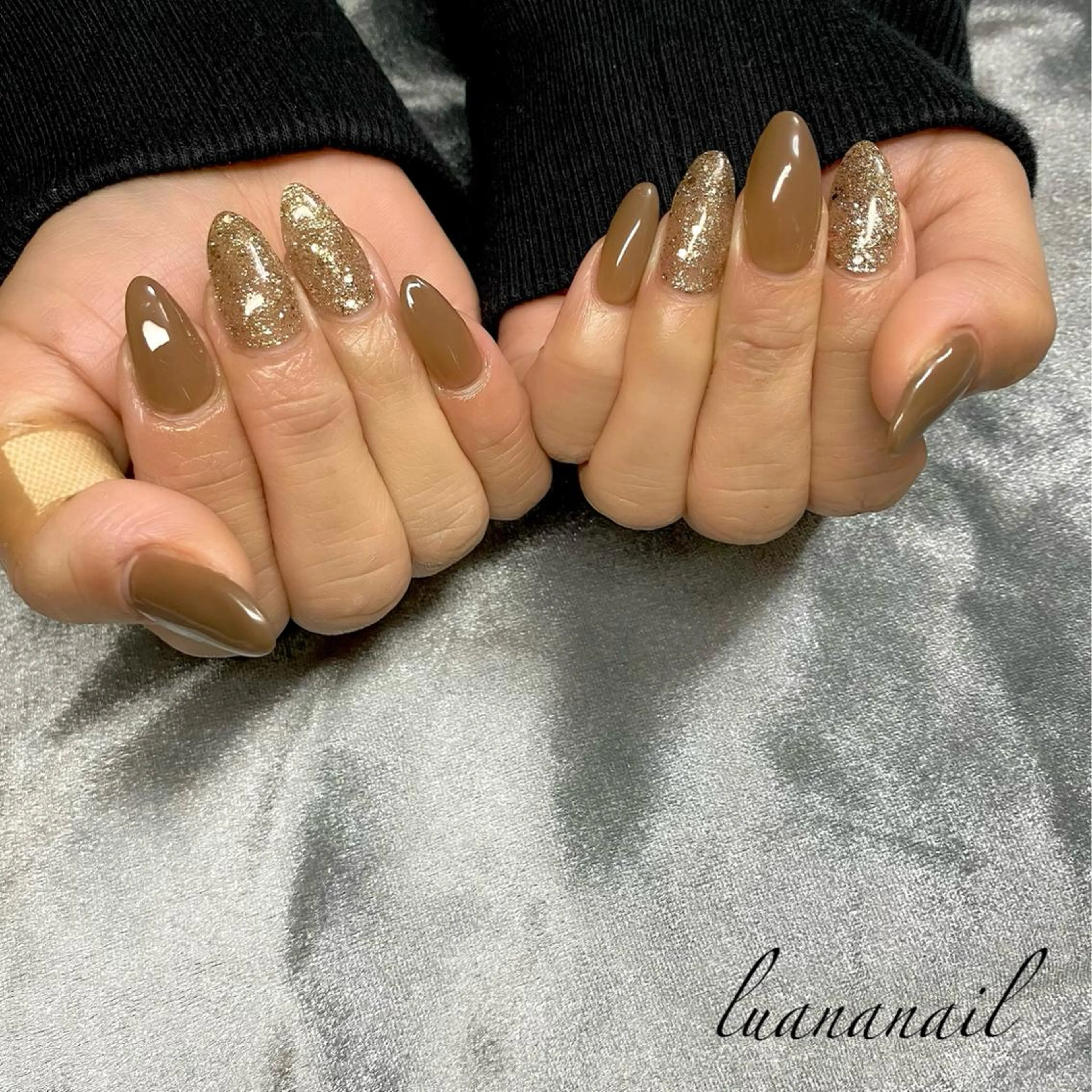 ネイル ブラウン ラメ(グリッター) ワンカラーネイル ハンドネイル luana nailのネイルデザイン