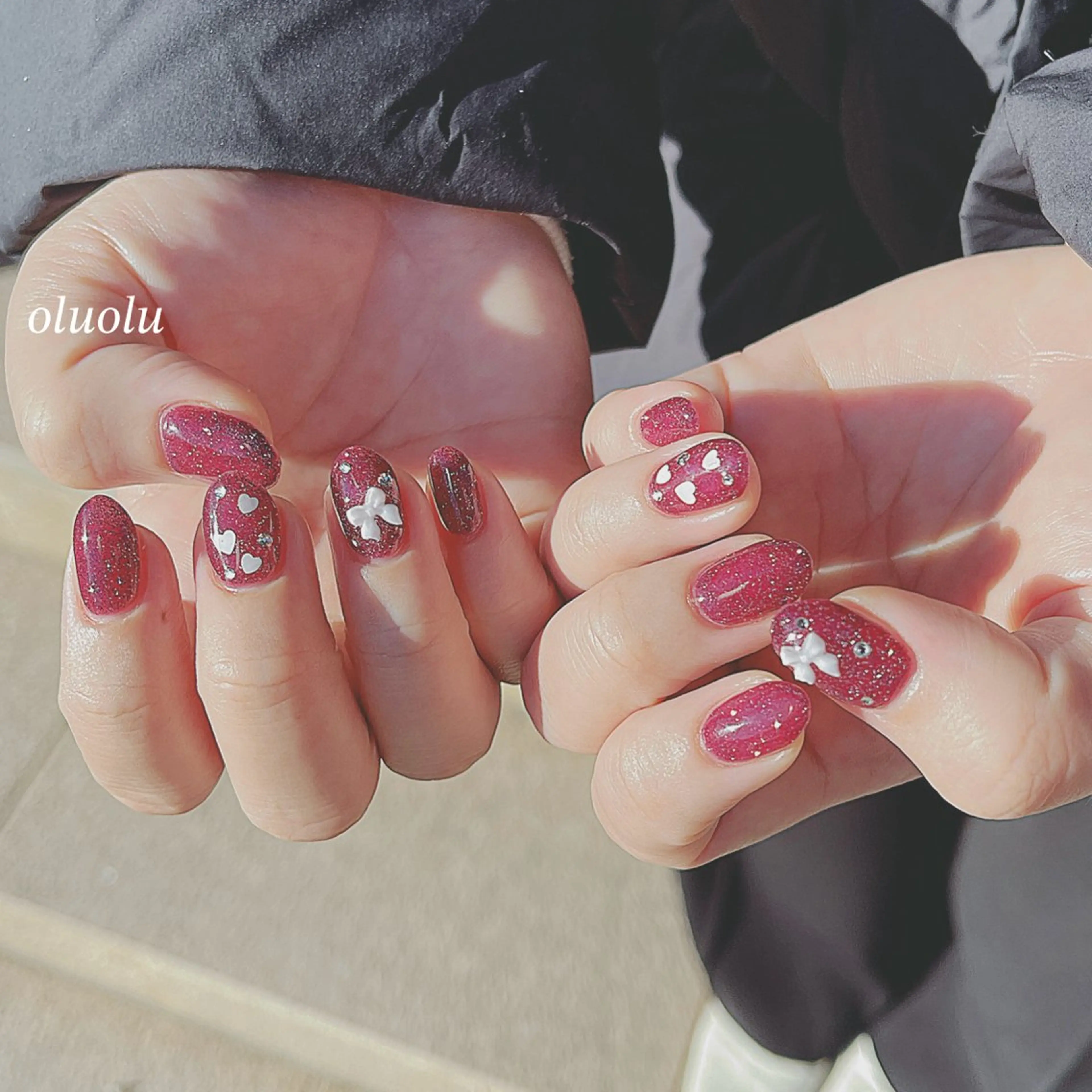 ネイル アートネイル フラッシュネイル ガーリー ハート キラキラネイル ハンドネイル 大村 紬華のネイルデザイン