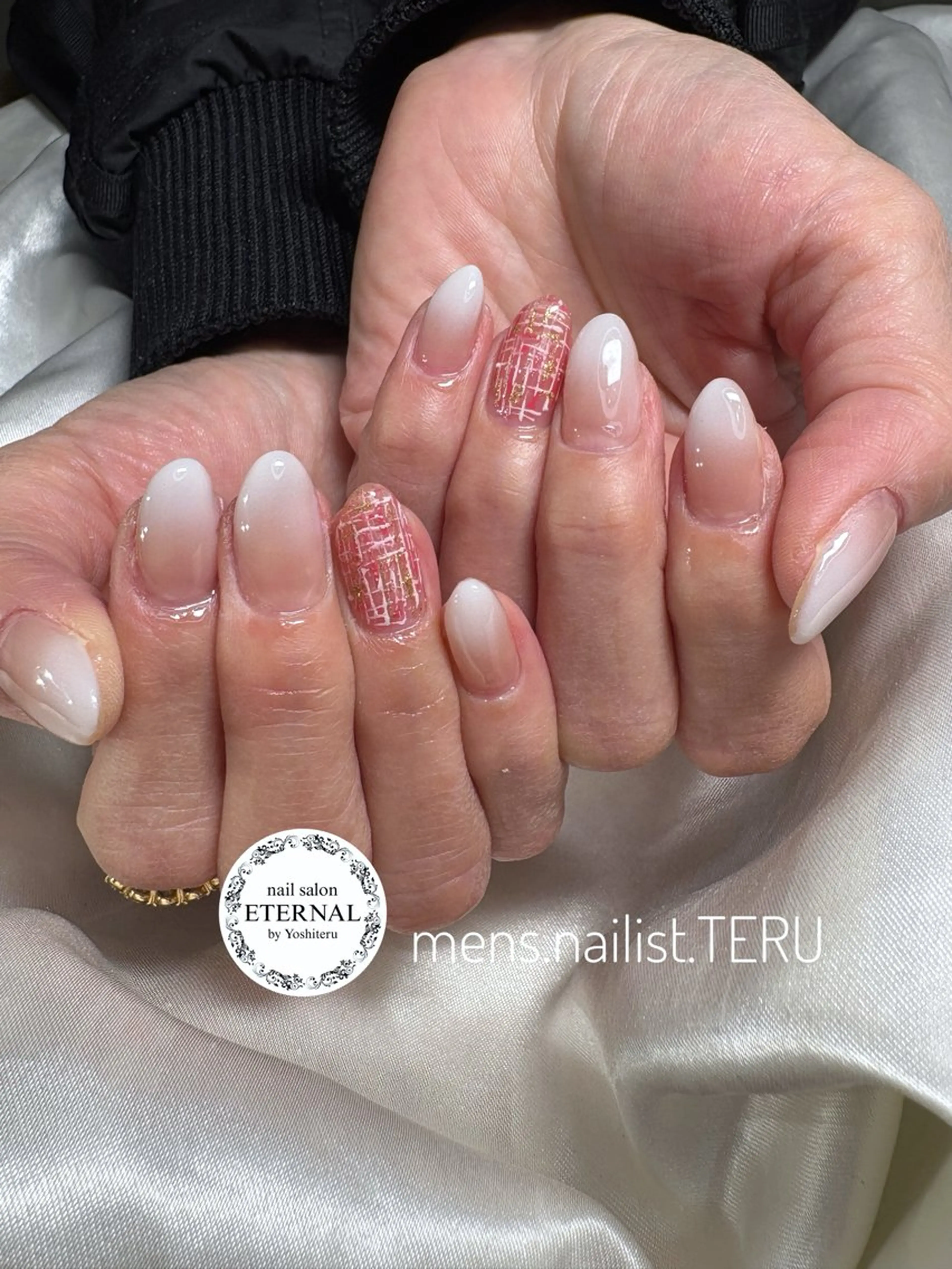 ネイル グラデーション メンズネイル ツイードネイル ホワイト nailsalon ETERNALのネイルデザイン