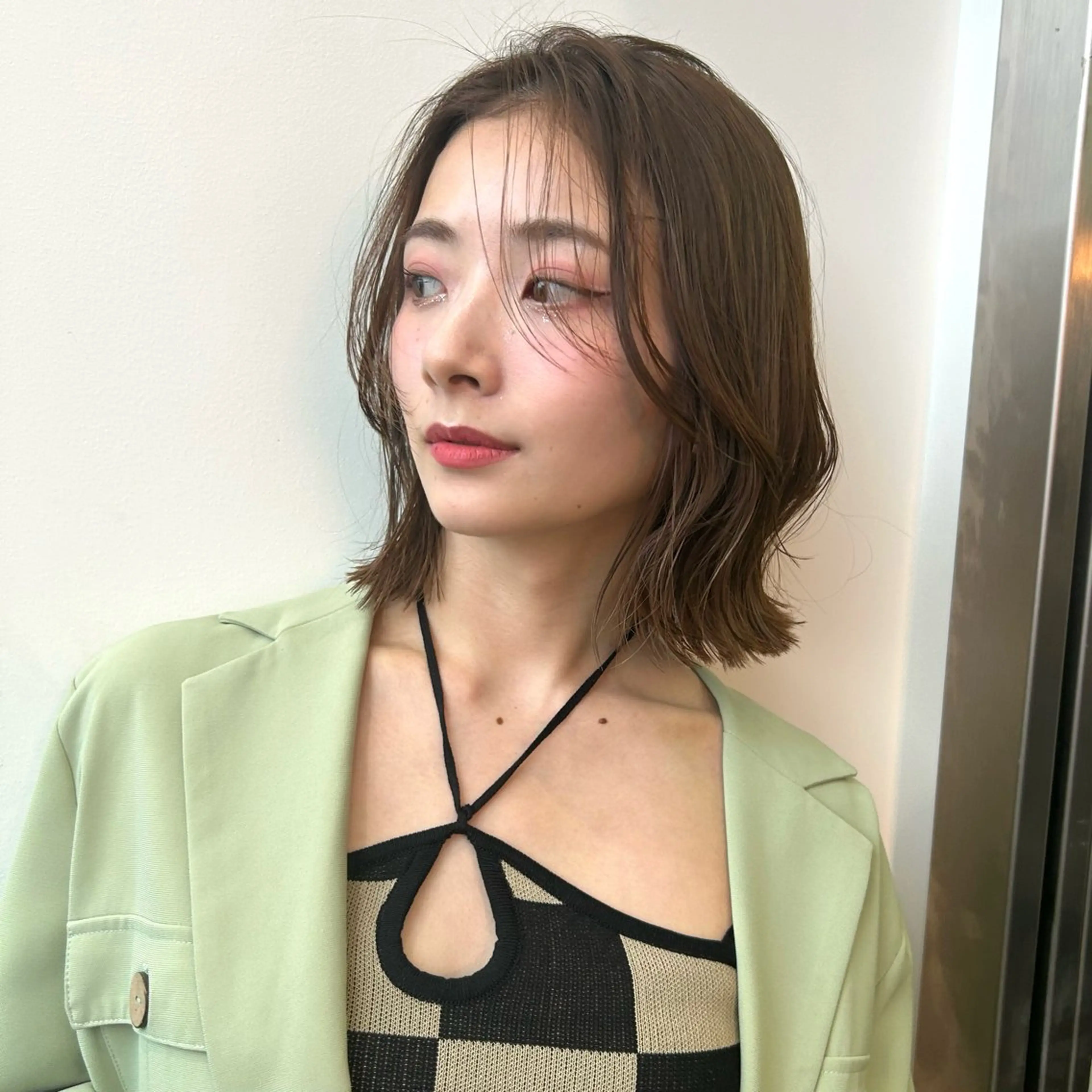 ミディアム 切りっぱなしボブ ボブ 似合わせカット カット トリートメント ボブ/くびれボブ/ 髪質改善/Ru-kaのヘアスタイル