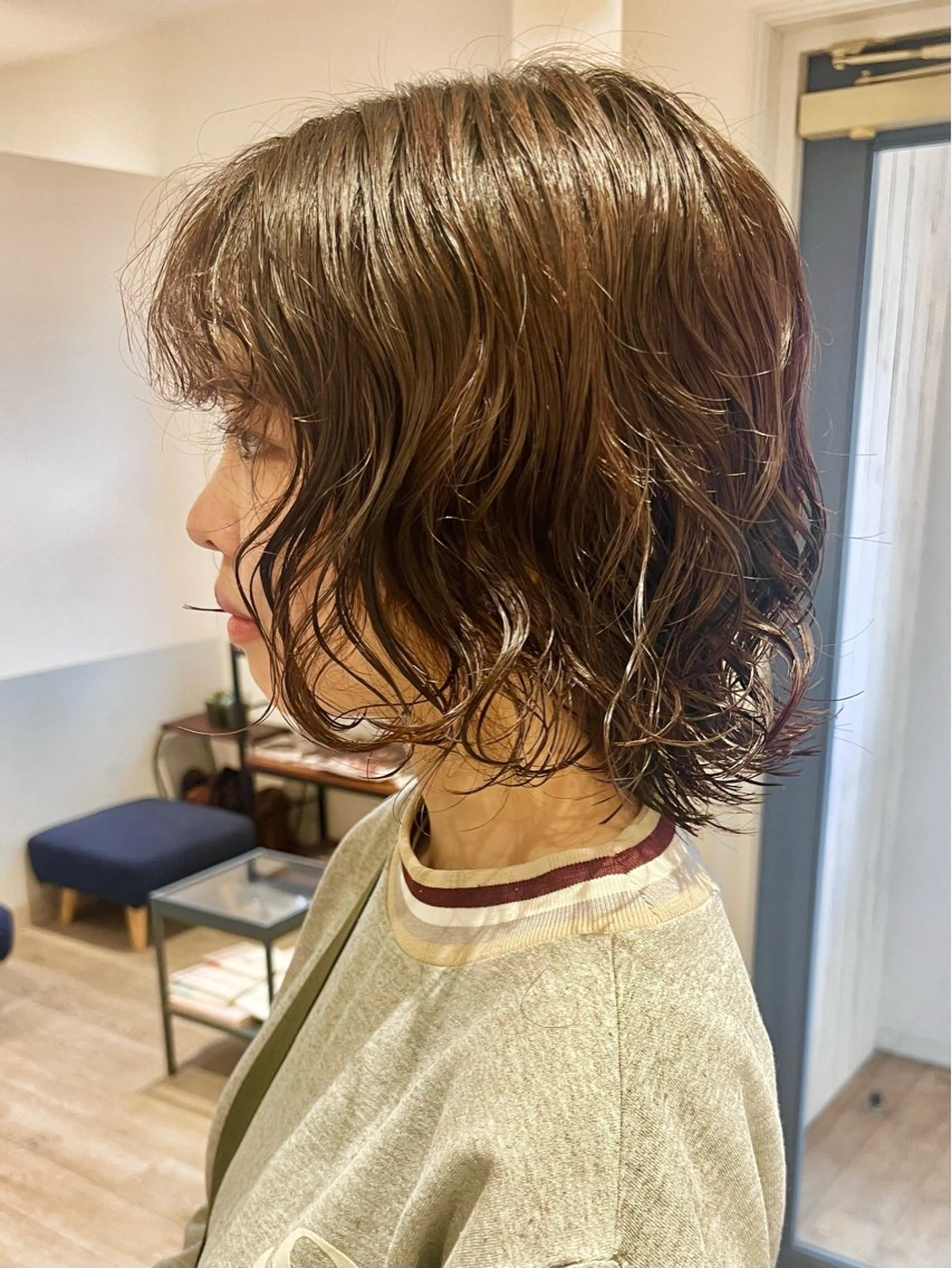 ミディアム カラー パーマ ミディアムパーマ ブラウンカラー ボブ カット ヘアカラー パーマ トリートメント 💐メンズ特化× パーマ💐早坂駆留のヘアスタイル