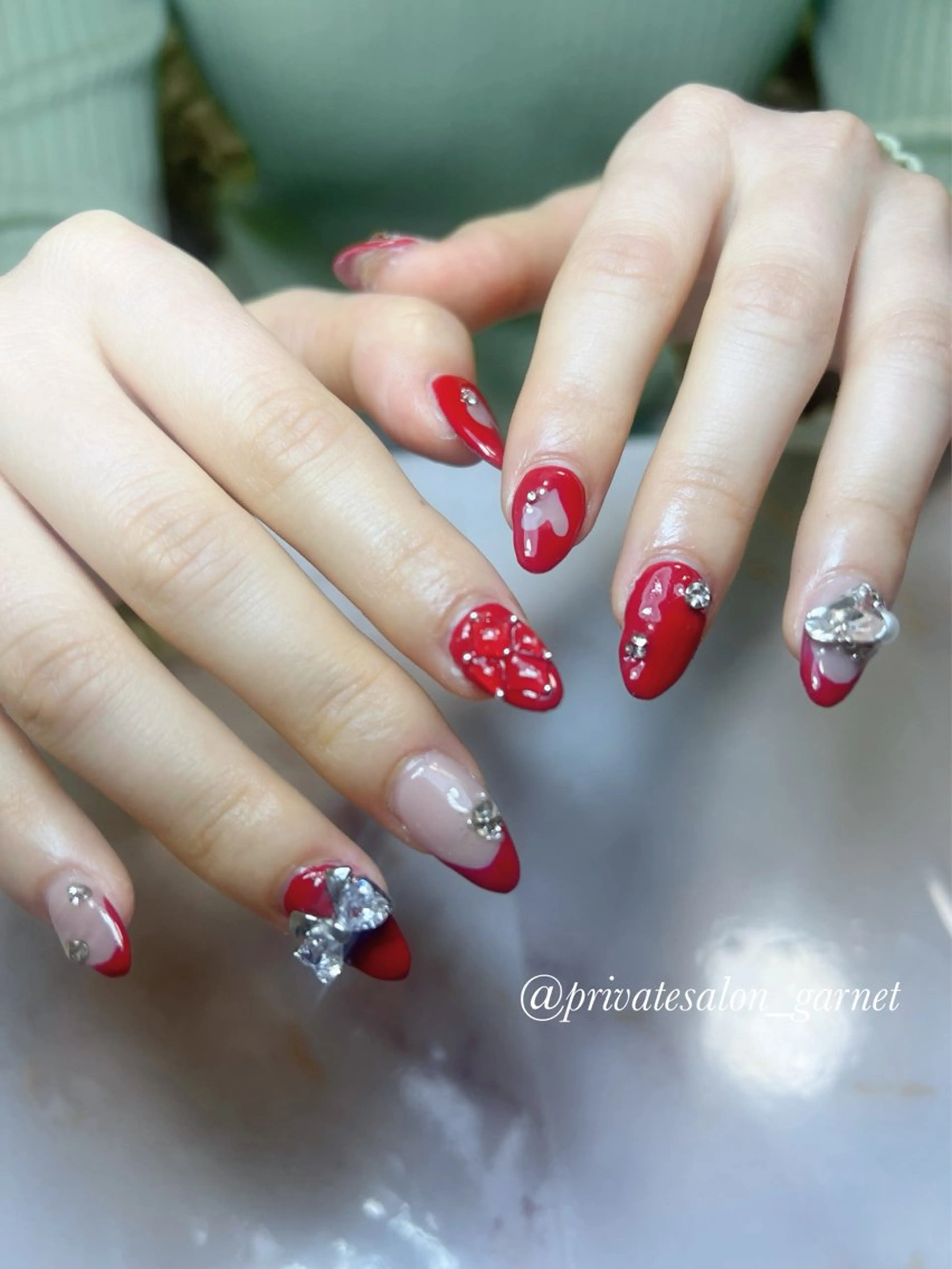 ネイル バレンタイン ハンドネイル Garnet nailのネイルデザイン