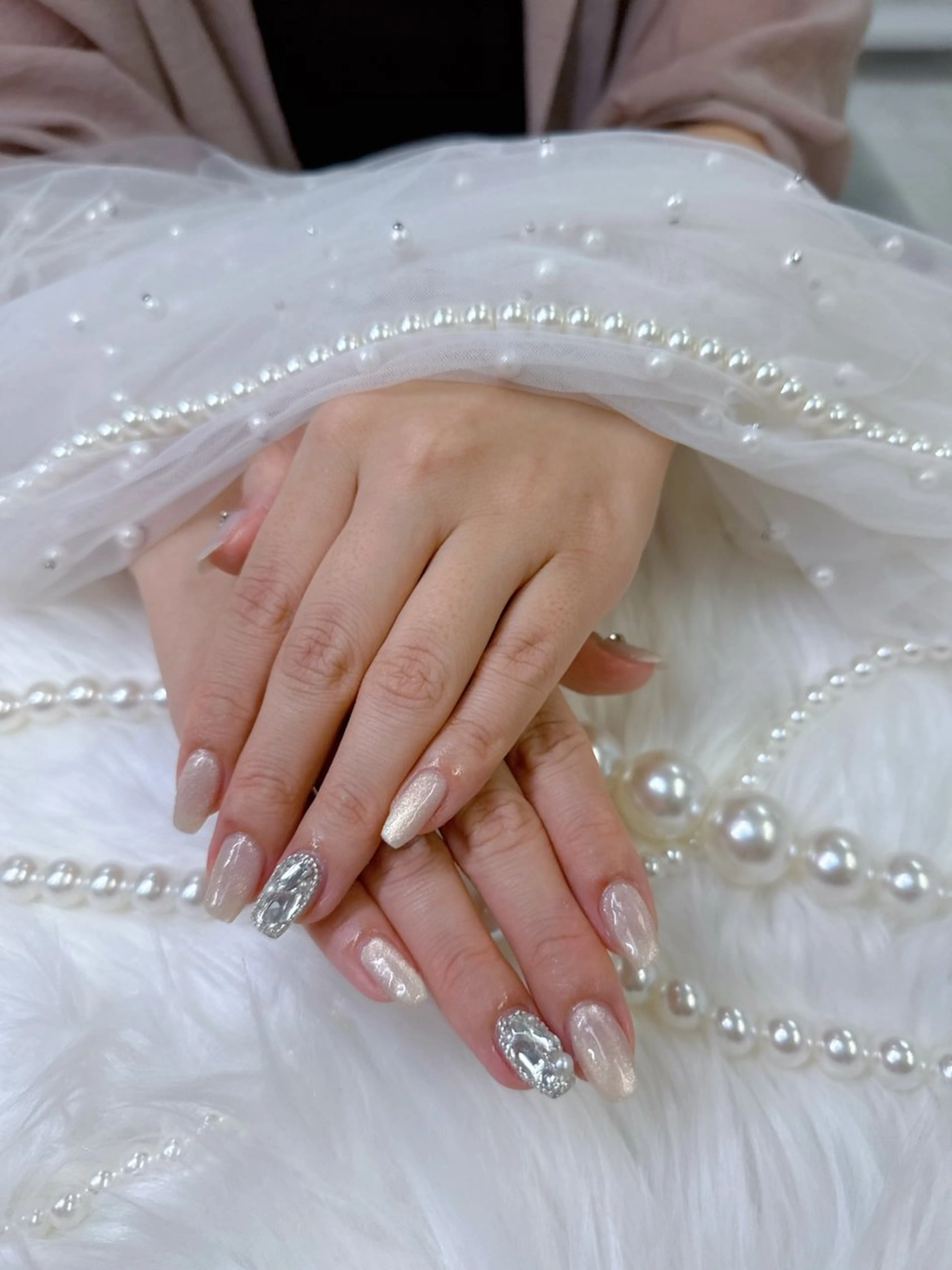 ネイル アートネイル フットネイル フレンチネイル ガラスフレンチ ハート Queeens nailのネイルデザイン