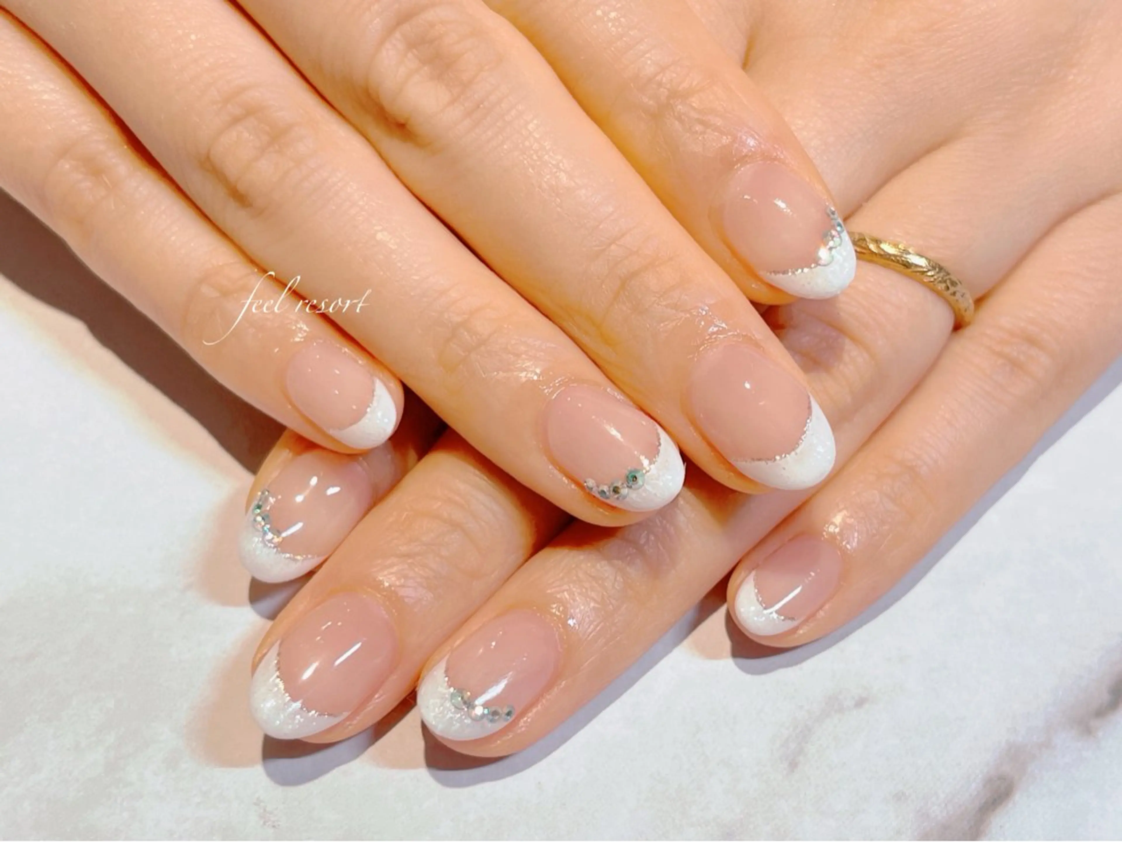 ネイル 長さ出し フットネイル フレンチネイル ジェルネイル ガラスフレンチ ハンドネイル Lien（リアン） 銀座駅6分のネイルデザイン