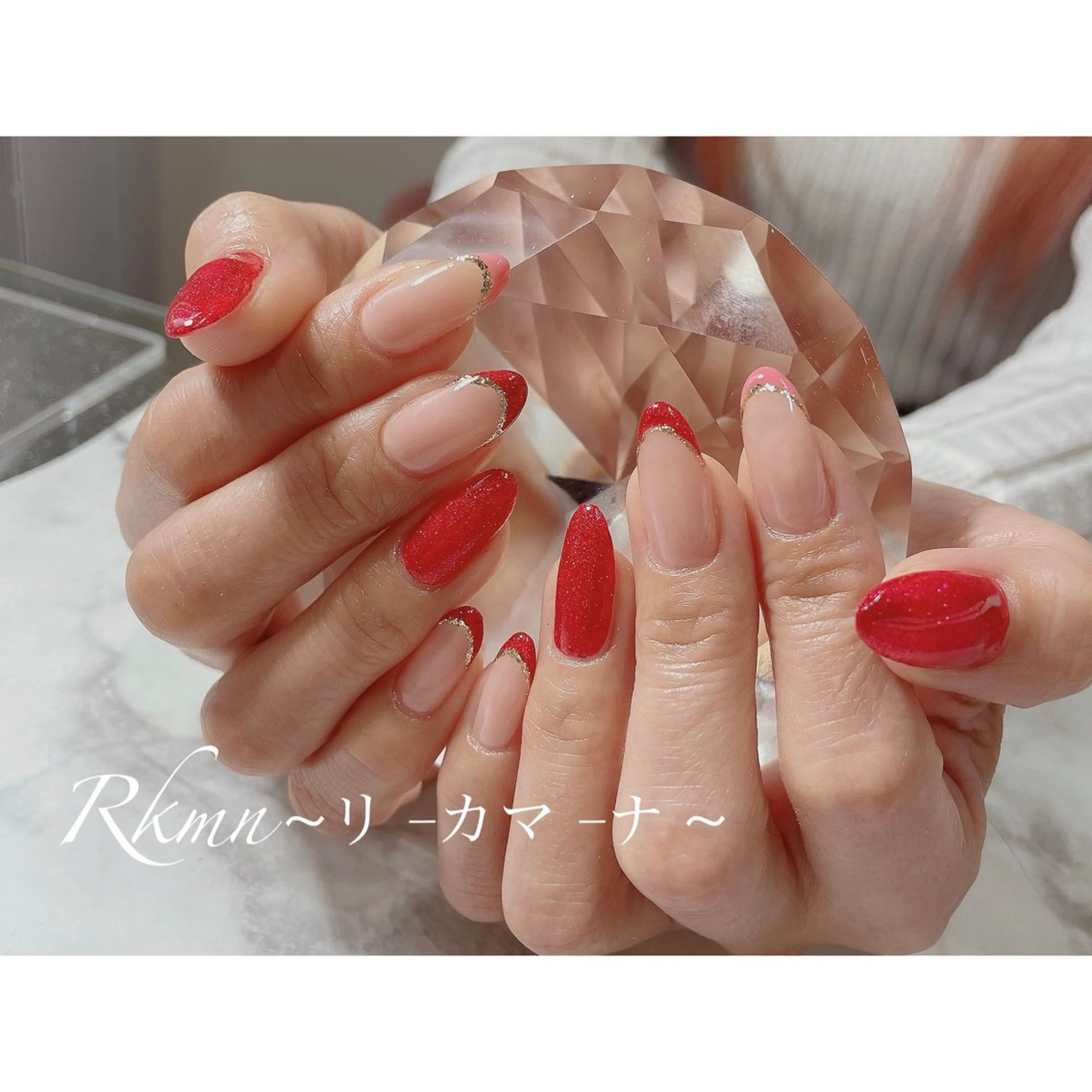 ネイル アートネイル フレンチネイル ピンク 赤色 春ネイル ハンドネイル フットネイル ハンドケア Rkmn ~リ-カマ-ナ~のネイルデザイン