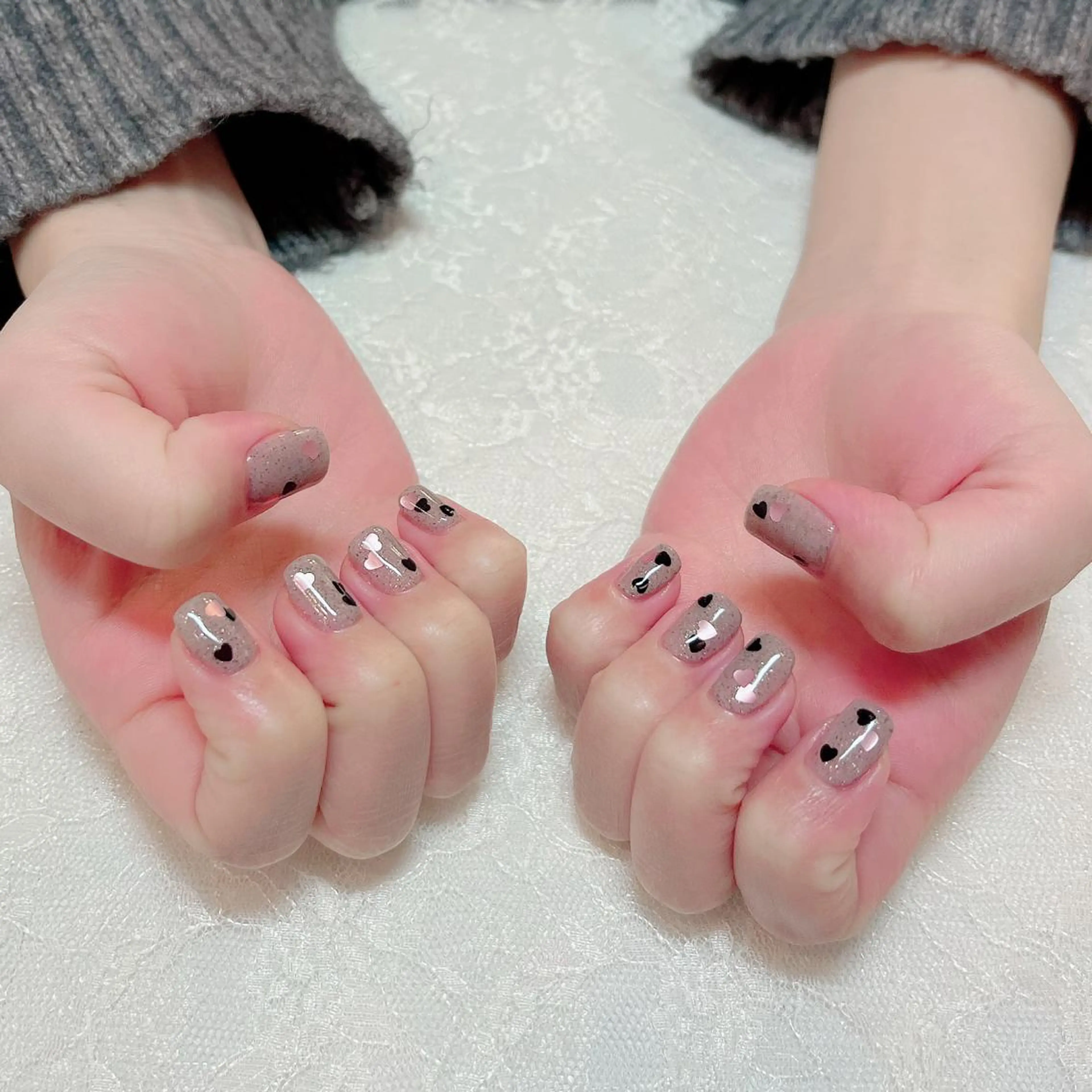 ネイル ハート ピンク ショートネイル ハンドネイル aoinail所属・aoi nailのネイルデザイン