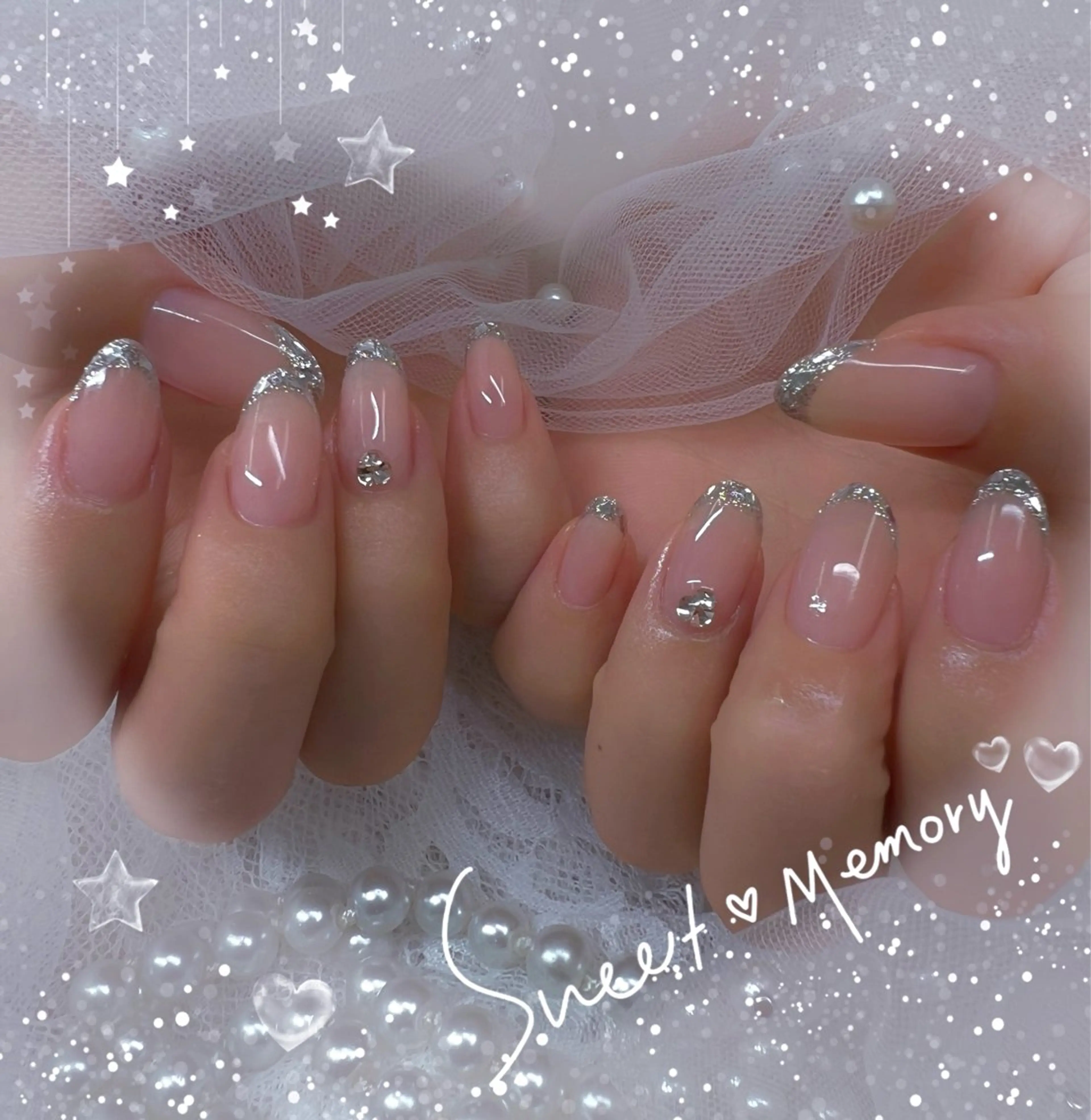 ネイル チークネイル フレンチネイル ガーリー ガラスフレンチ グラデーション ハンドネイル ハンドケア Chill Nailsalonのネイルデザイン