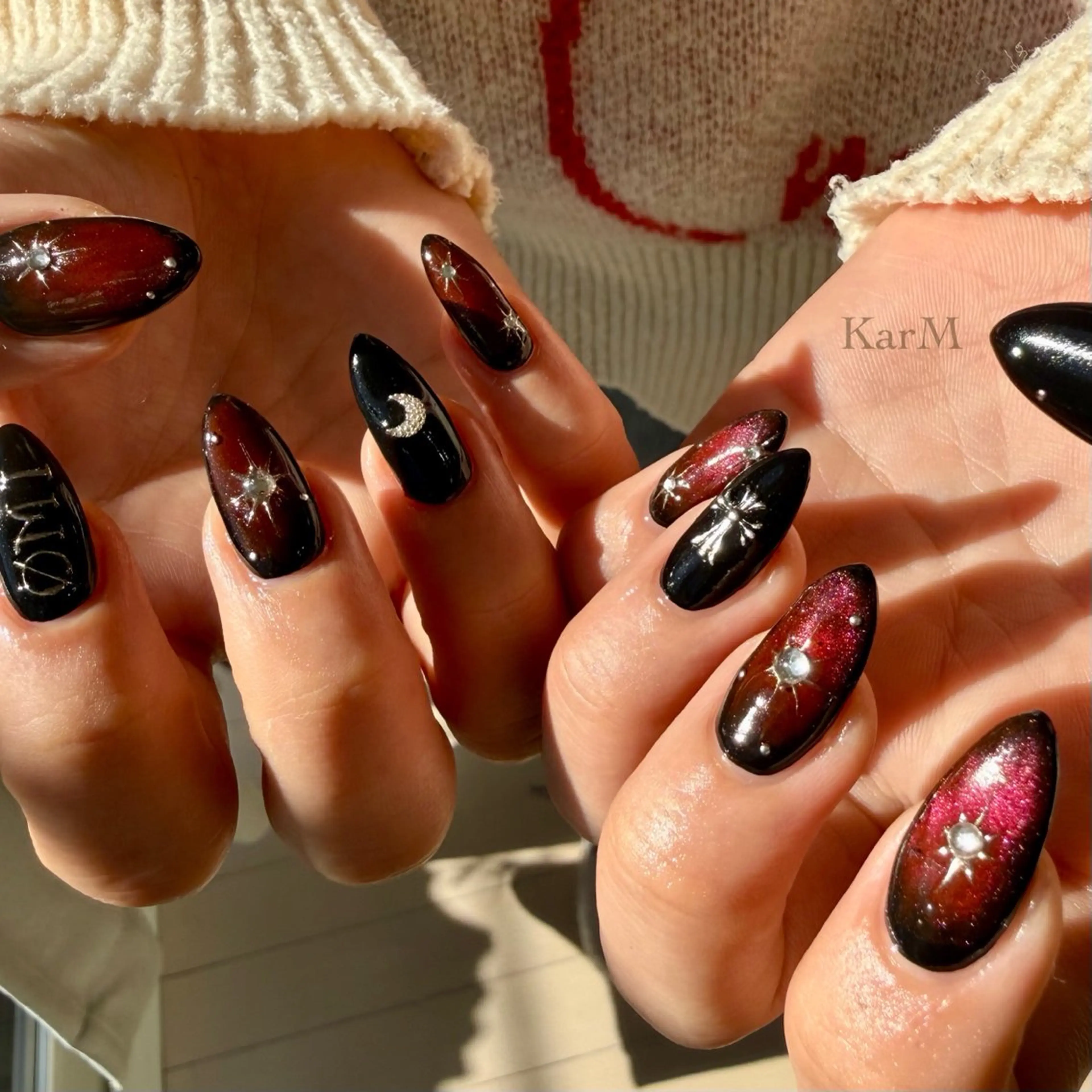 ネイル オーロラネイル チークネイル ドット フラッシュネイル フレンチネイル ハンドネイル ogino karinのネイルデザイン