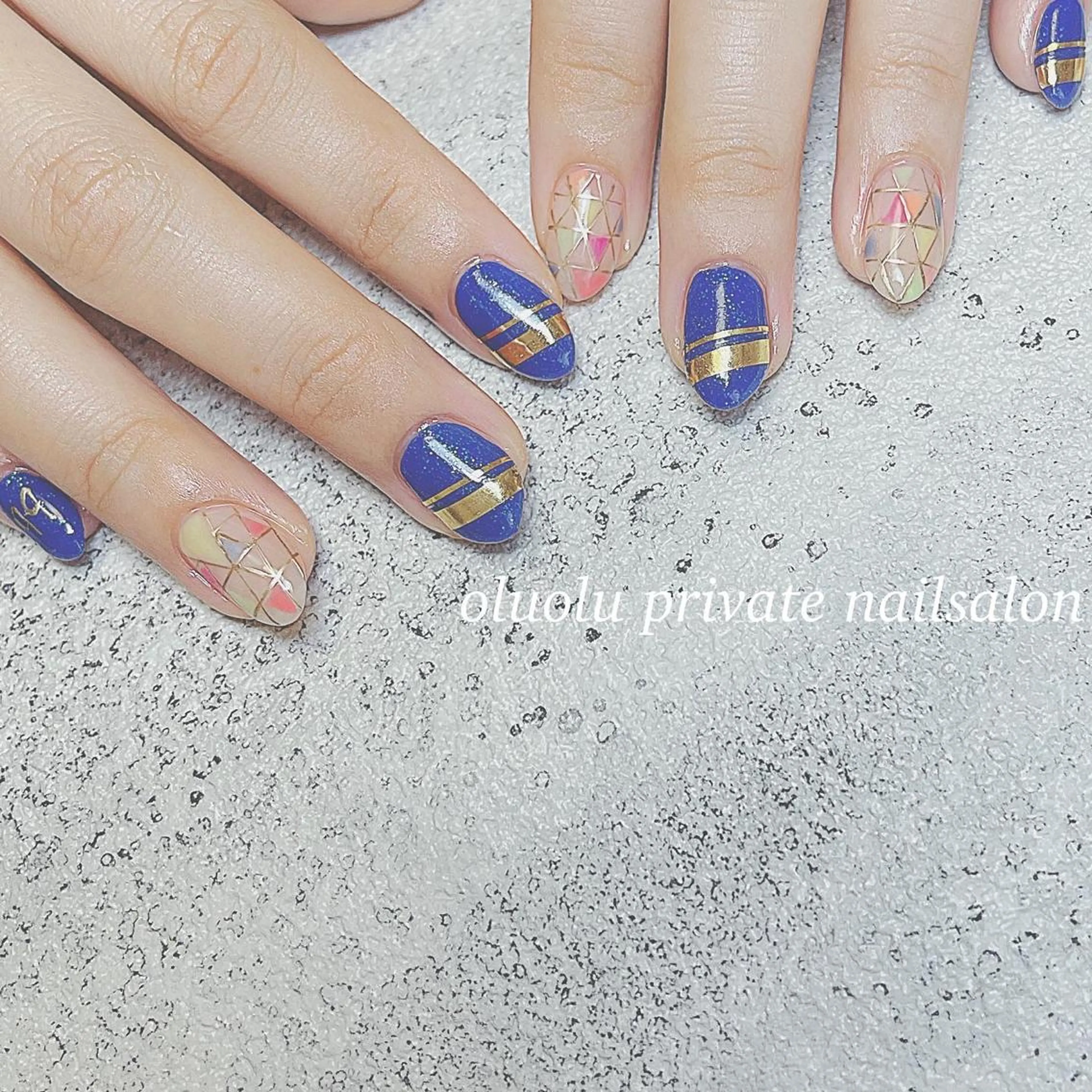 ネイル アートネイル ブルー フットネイル ジェルネイル メンズネイル ハンドネイル 大村 紬華のネイルデザイン