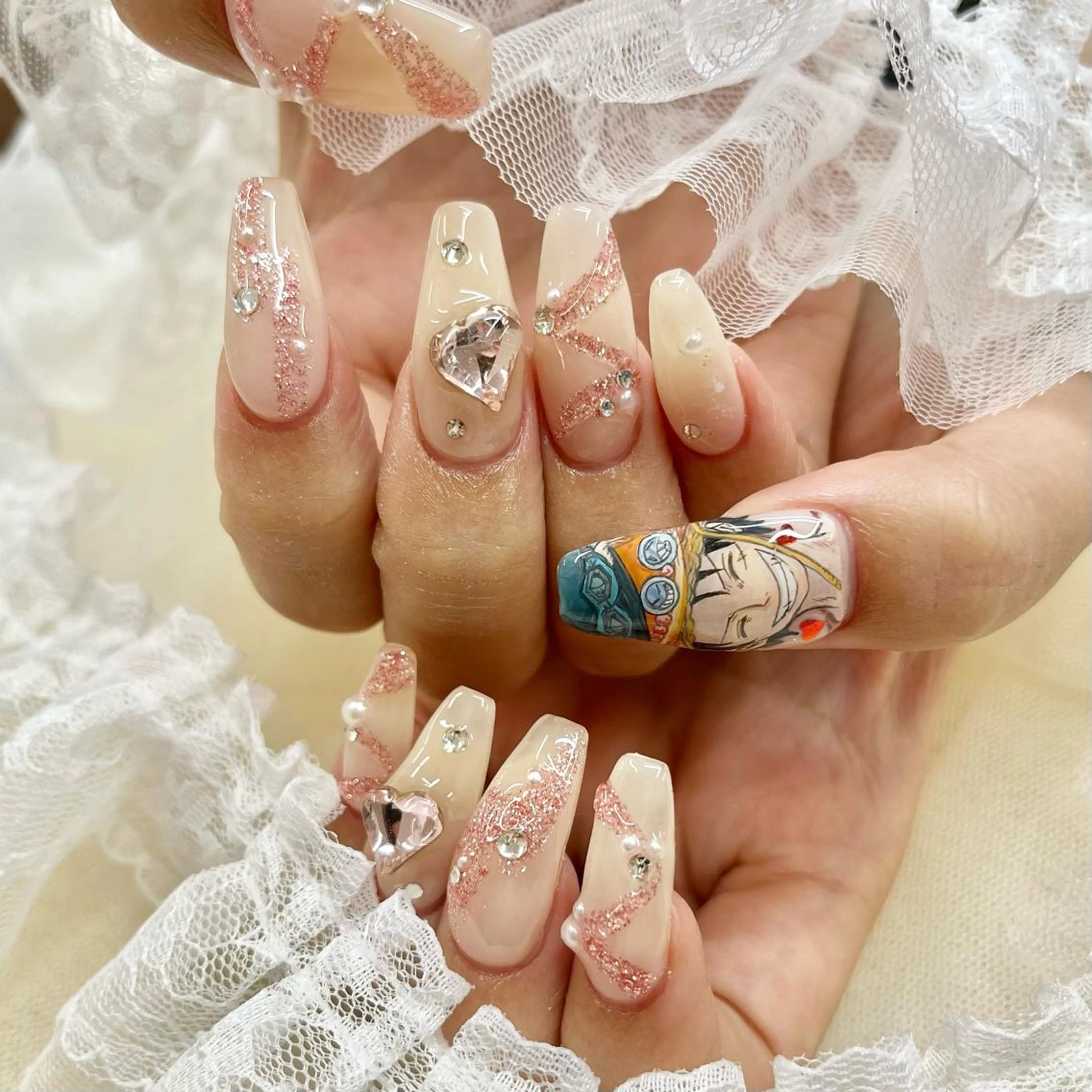 ロング ネイル ハート ハンドネイル 池袋痛ネイル Nok. 渡辺のネイルデザイン