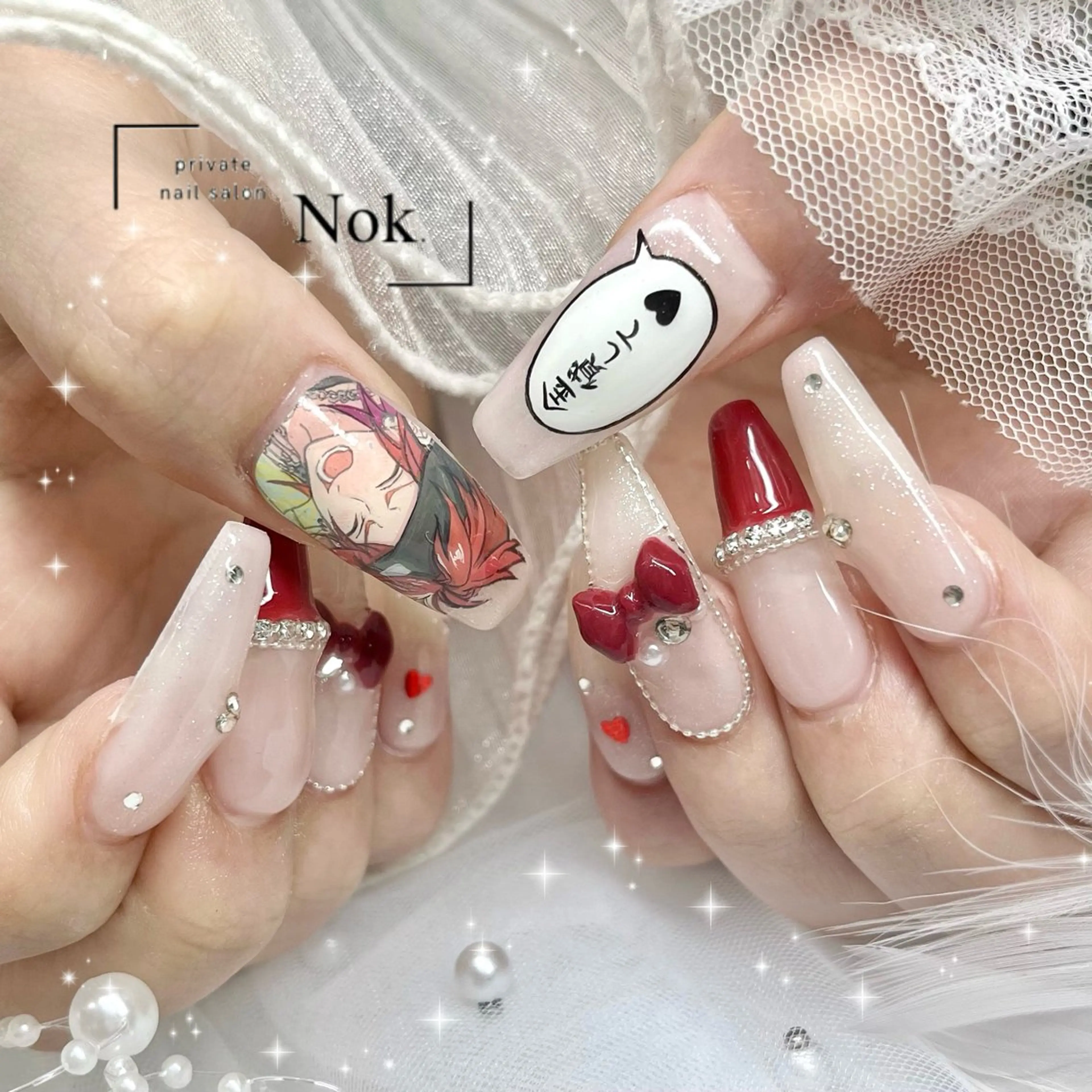 ネイル リボン ハンドネイル 池袋痛ネイル Nok. 渡辺のネイルデザイン