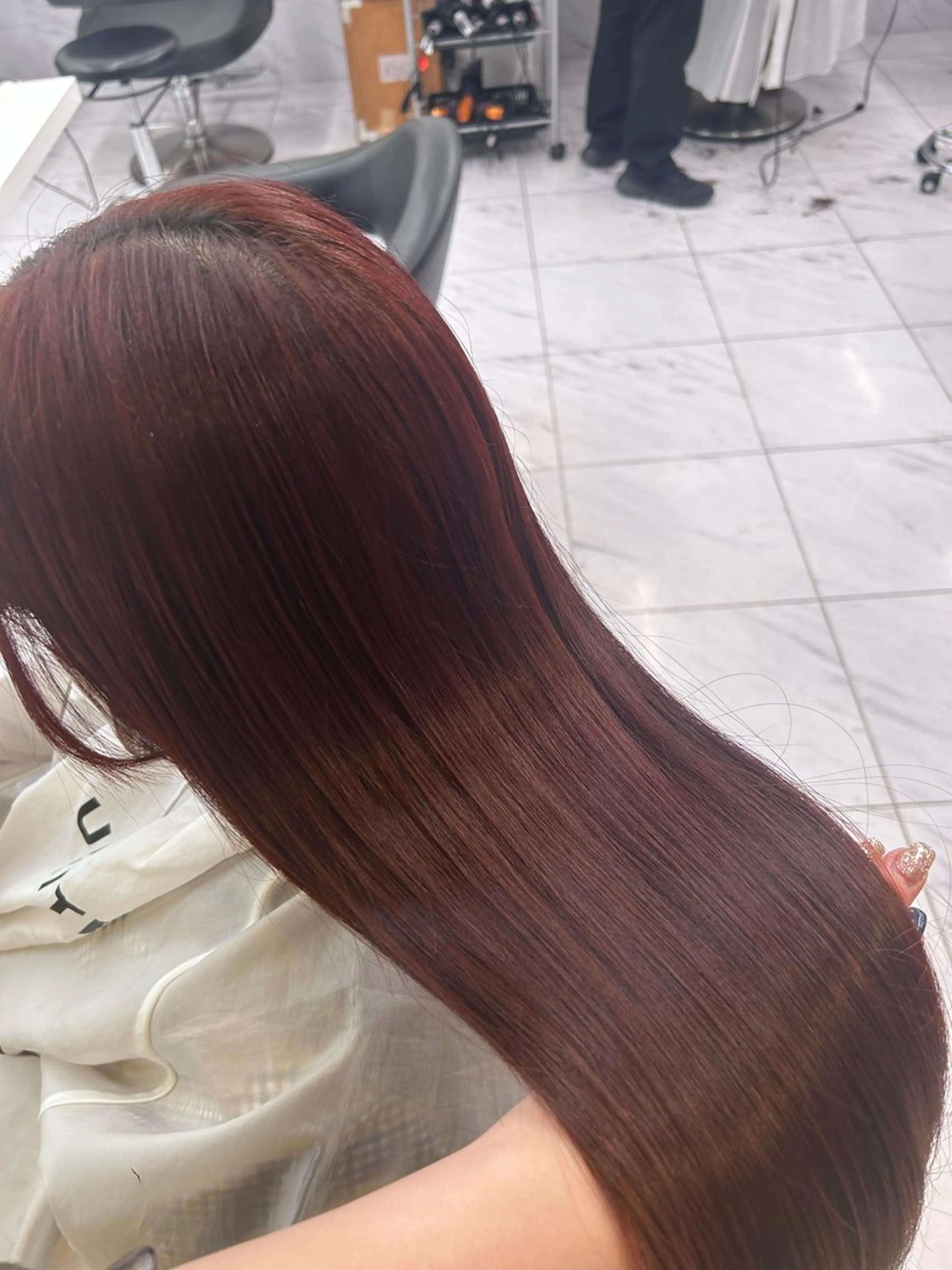 ロング カラー パーマ ヘアアレンジ メンズ キッズ ヘアカラー トリートメント ヘアセット ブリーチなしカラー/ ブラウン/レイヤーのヘアスタイル