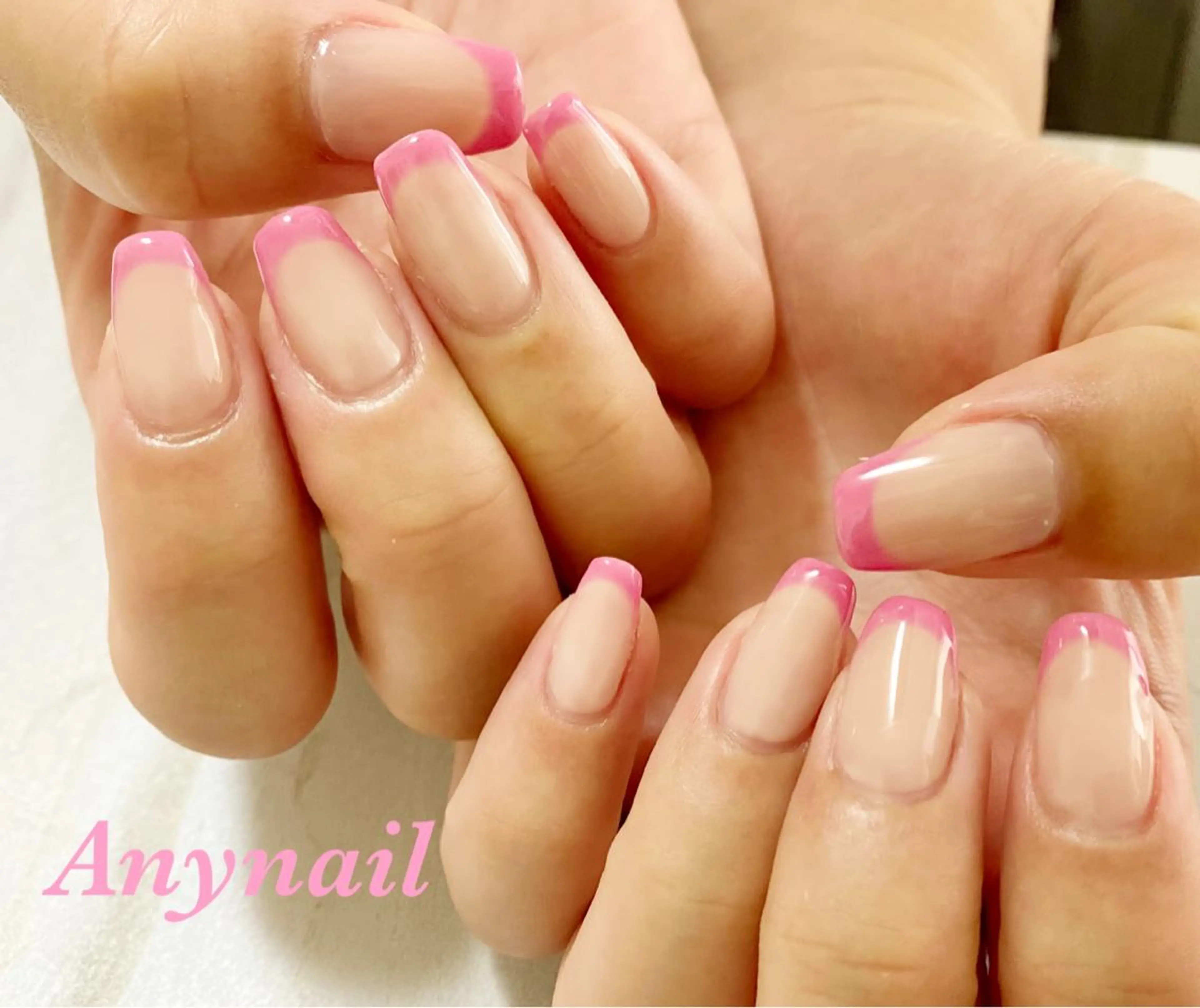 ネイル ブルー フレンチネイル オフィスネイル ピンク ハンドネイル 岩澤 恵子のネイルデザイン
