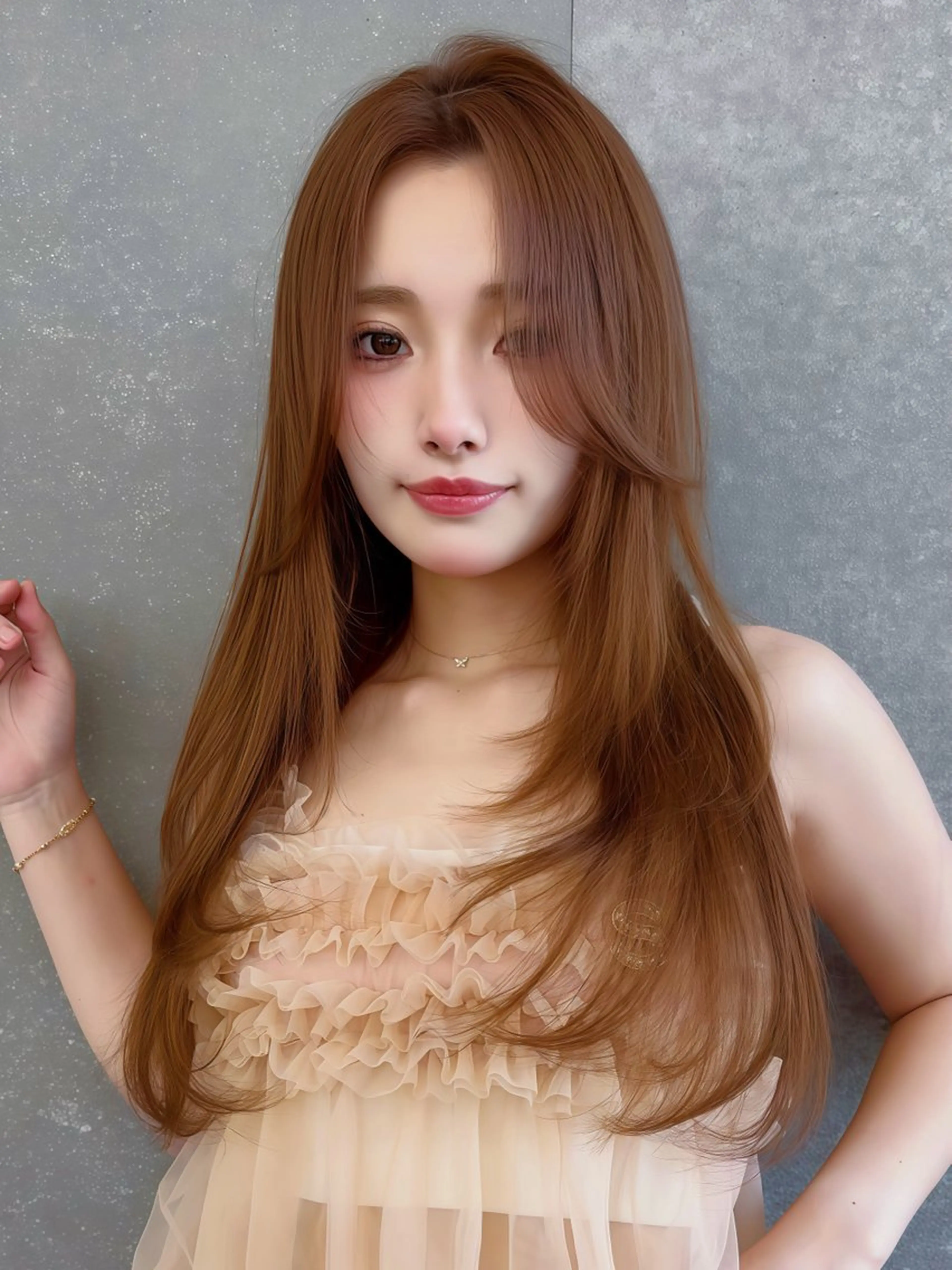 ロング カラー ベージュカラー ブリーチ 透明感カラー ブリーチなしカラー 髪質改善 【博多髪質改善】 吉村　清志のヘアスタイル