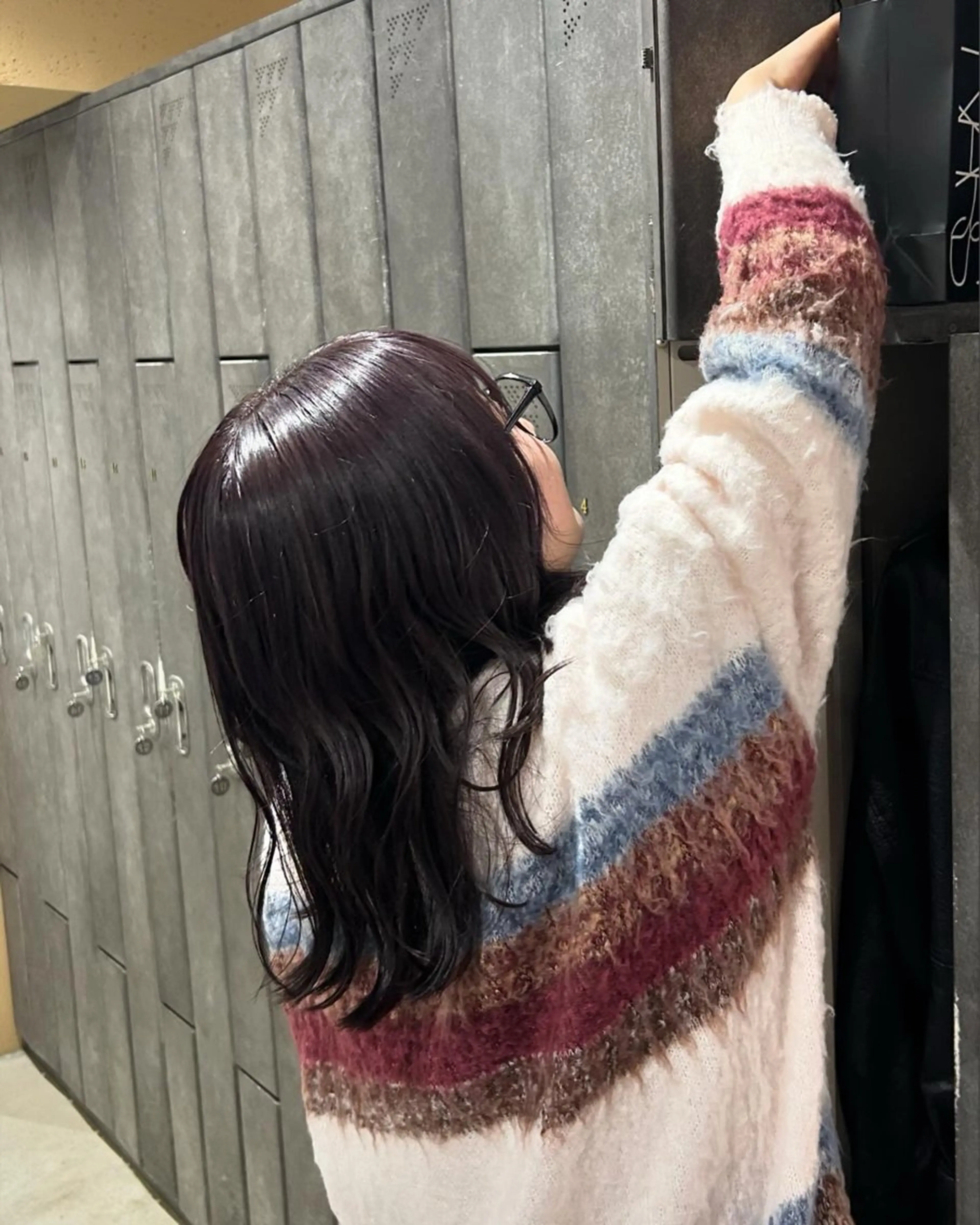 ミディアム カラー ブラウンカラー パープルカラー パープルブラウン カット ヘアカラー トリートメント nana/ボブ/ レイヤー/梅田のヘアスタイル