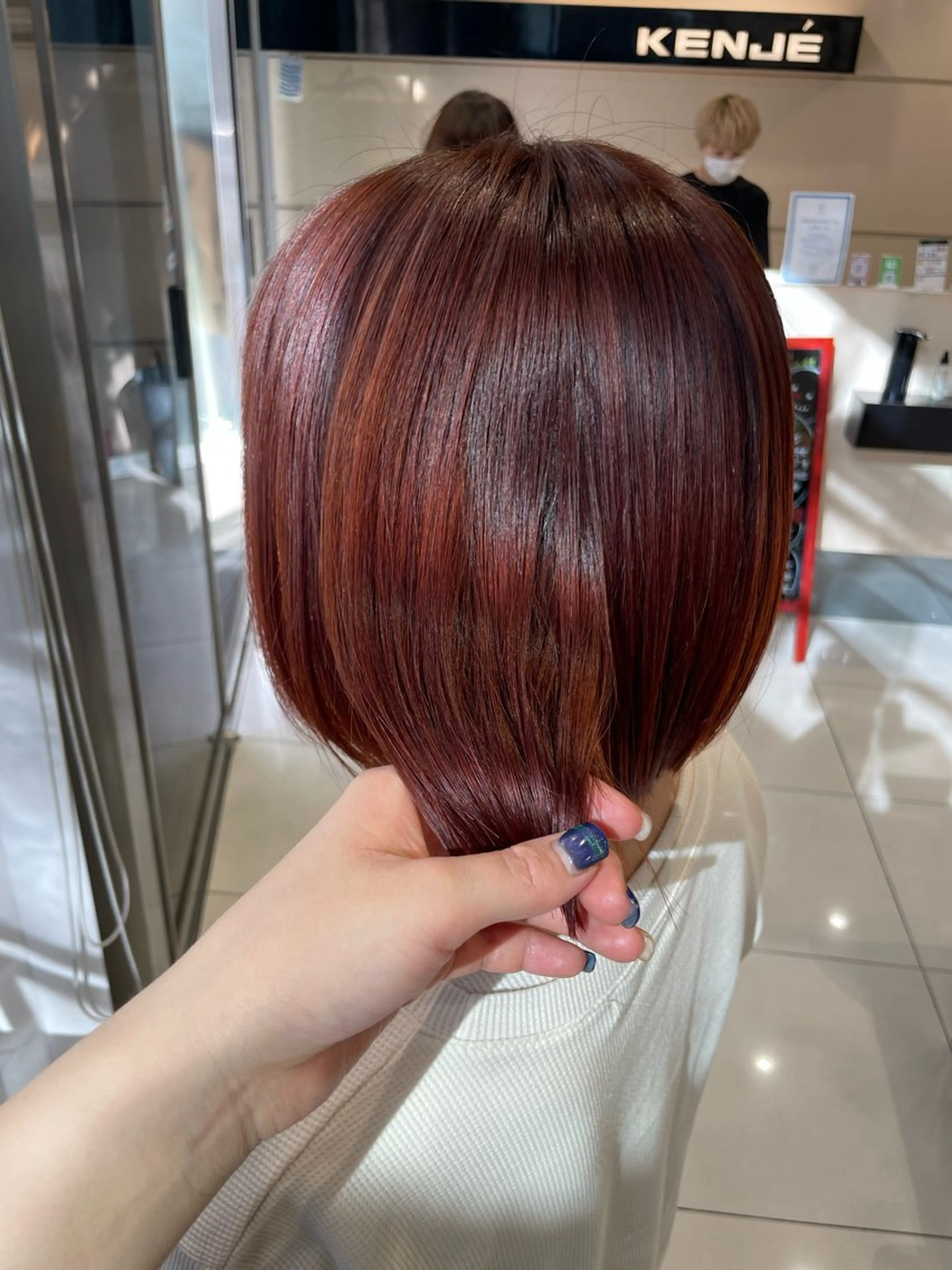 ミディアム カラー ミディアムパーマ オレンジ レッドカラー クロスパーマ/うる艶 カラー/Kurumiのヘアスタイル