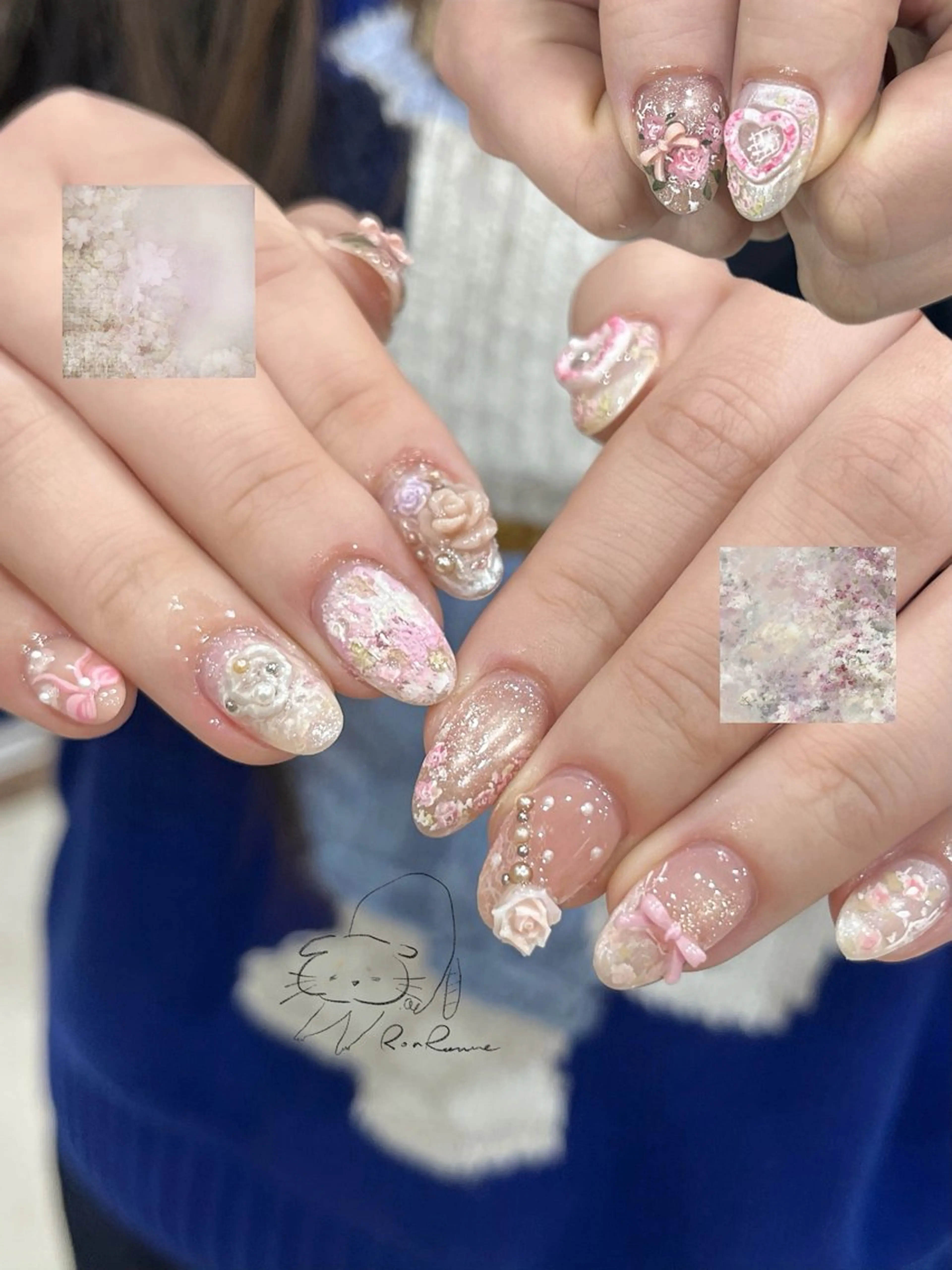 ネイル オーロラネイル 長さ出し フレンチネイル ジェルネイル ミラーネイル ハンドネイル ronronne .のネイルデザイン