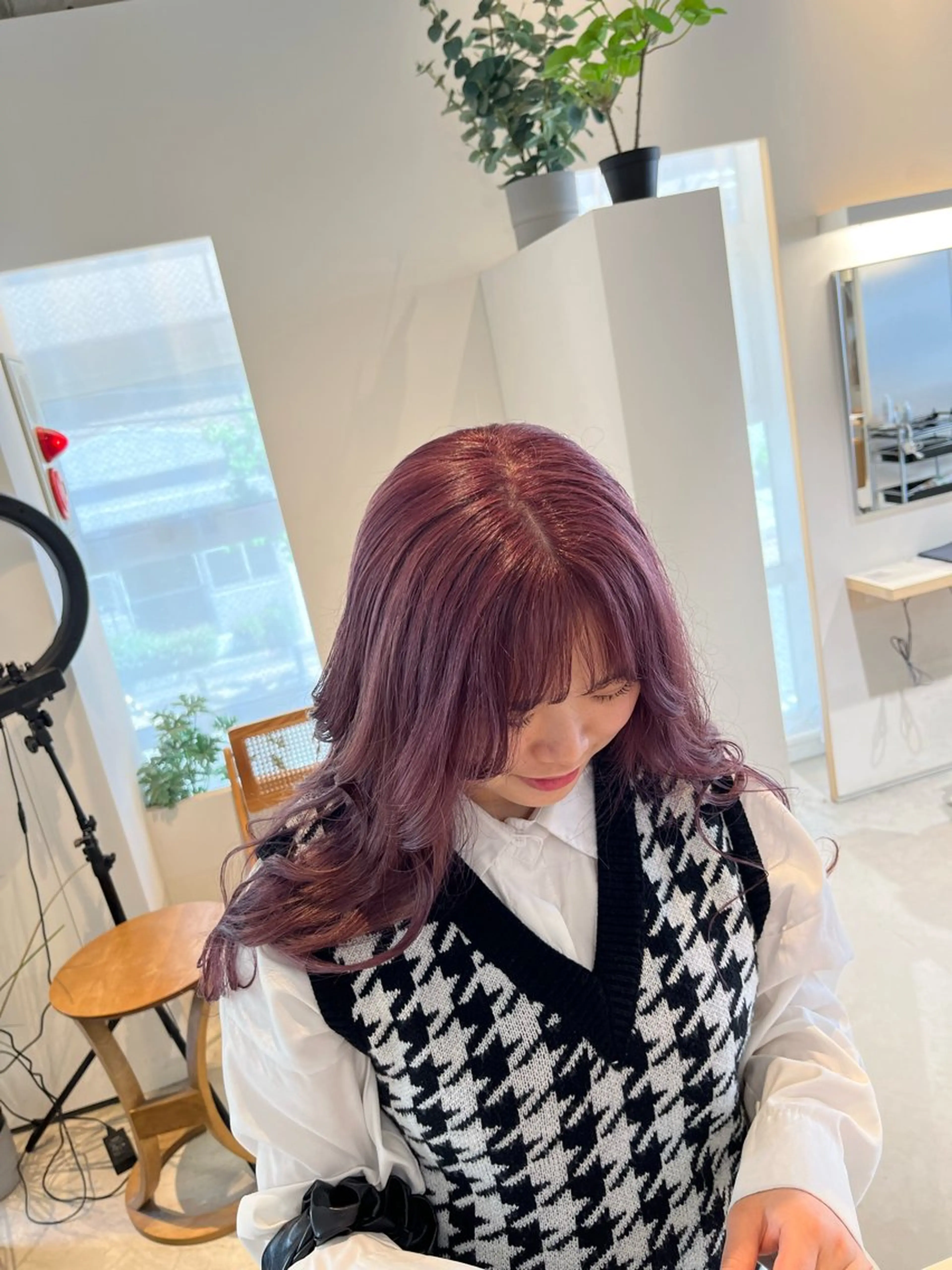 セミロング カラー 艶髪ブリーチ/レイヤ ー/竹本幸希のヘアスタイル