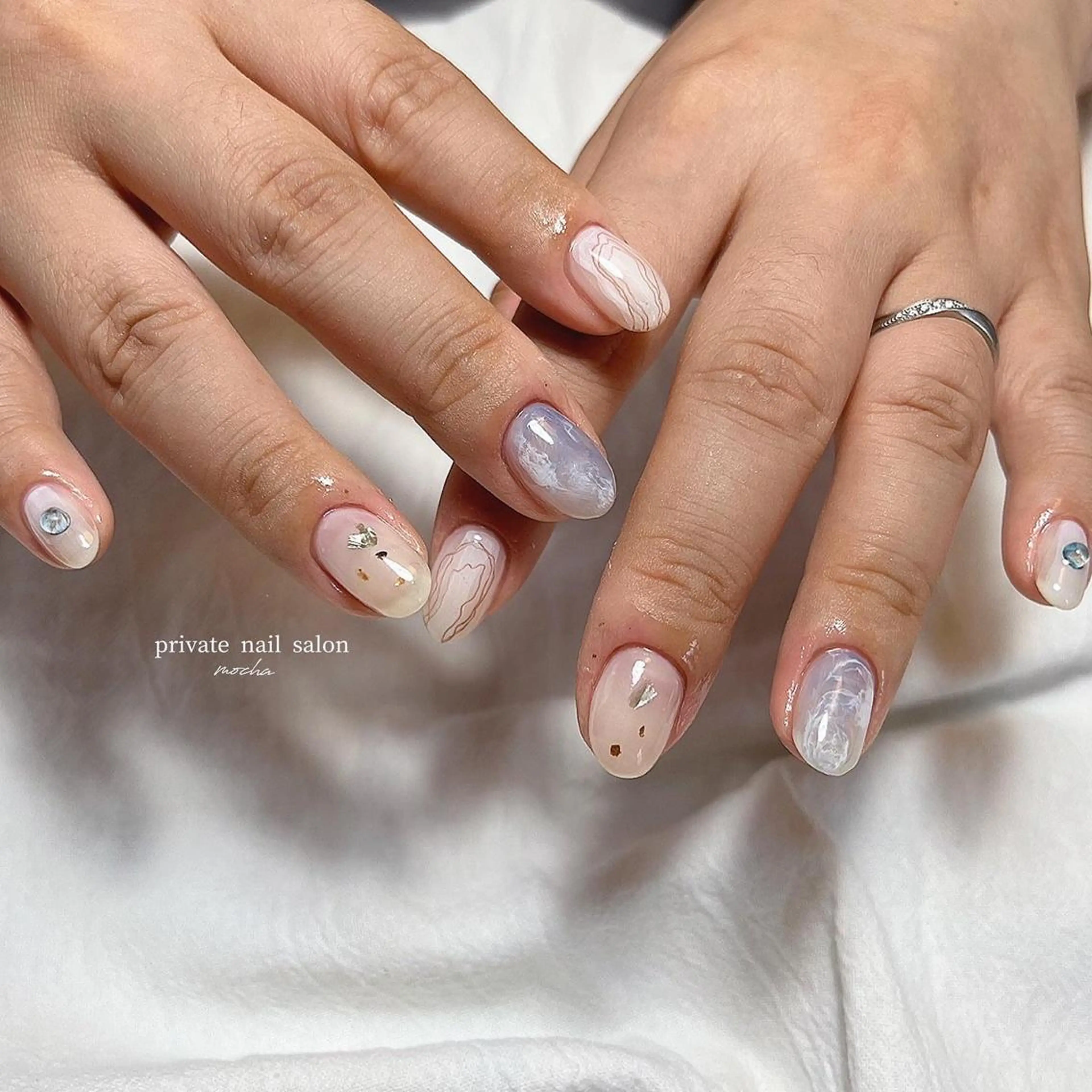 ネイル カジュアル チークネイル フレンチネイル ジェルネイル マグネットネイル ハンドネイル mocha nailのネイルデザイン