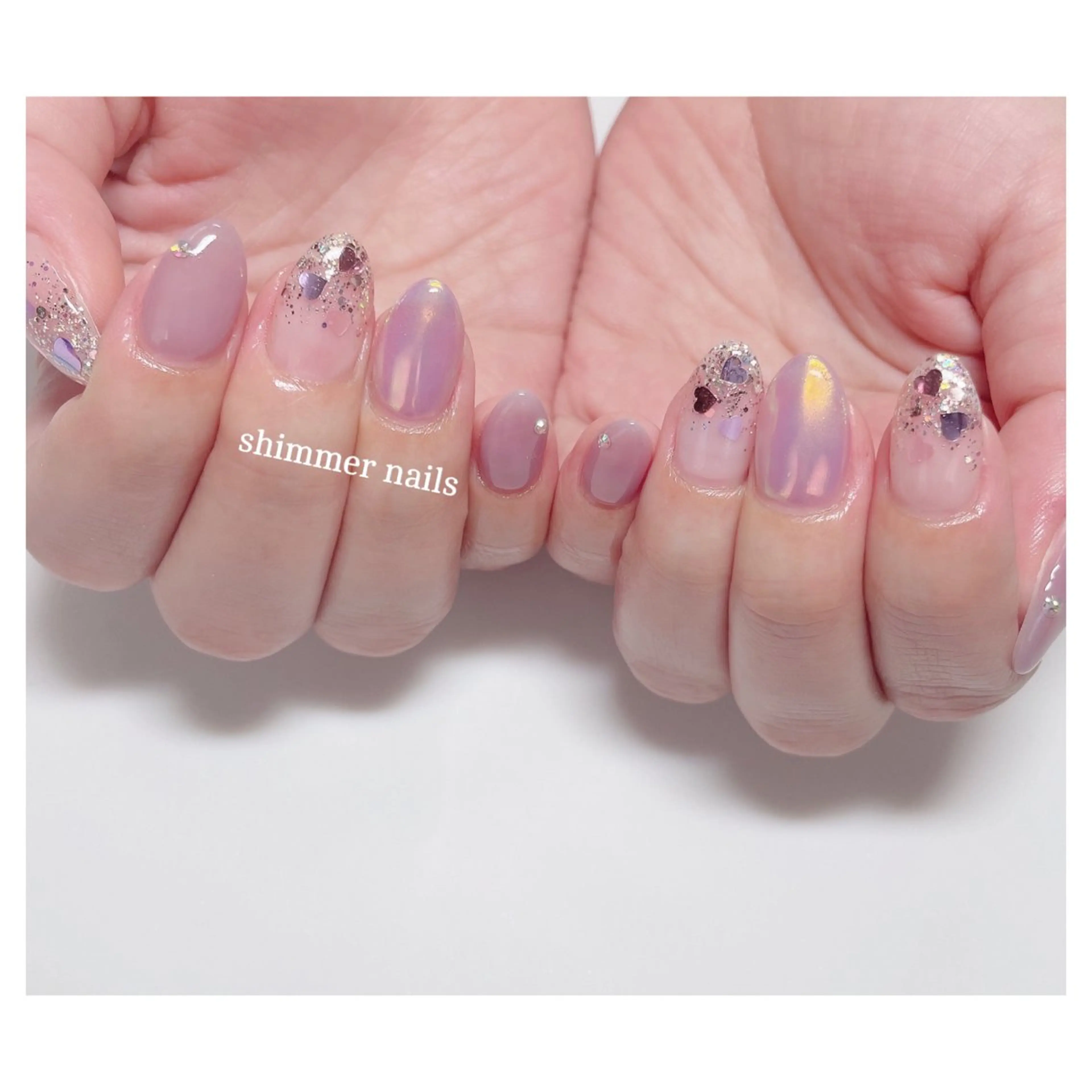 ネイル ハート ラメ(グリッター) shimmer nailsのネイルデザイン
