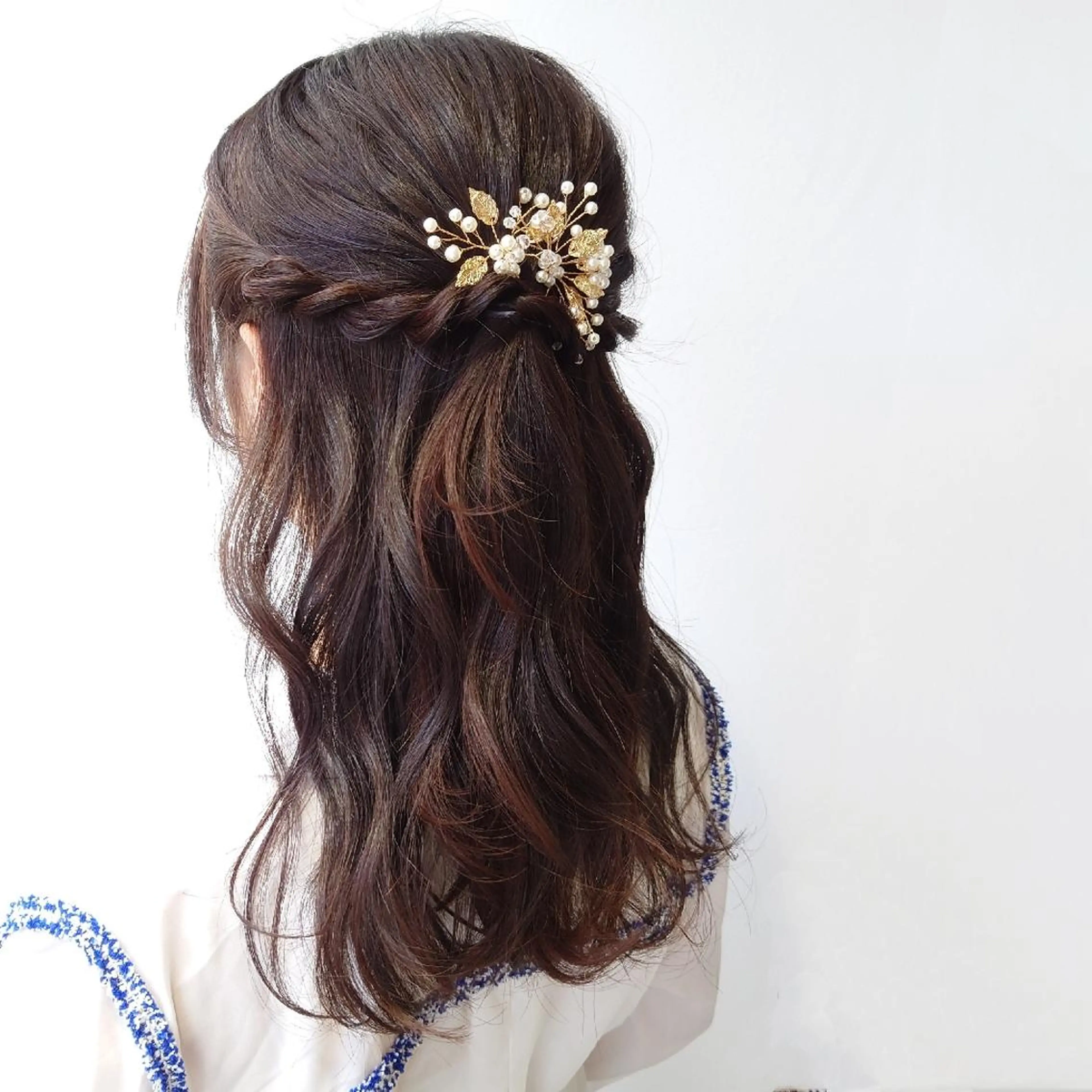 セミロング ヘアアレンジ パーマ カラー 成人式 編みこみ ハーフアップ 着物ヘア ボブ ヘアセット かわい ゆうな 髪質改善/縮毛矯正のヘアスタイル