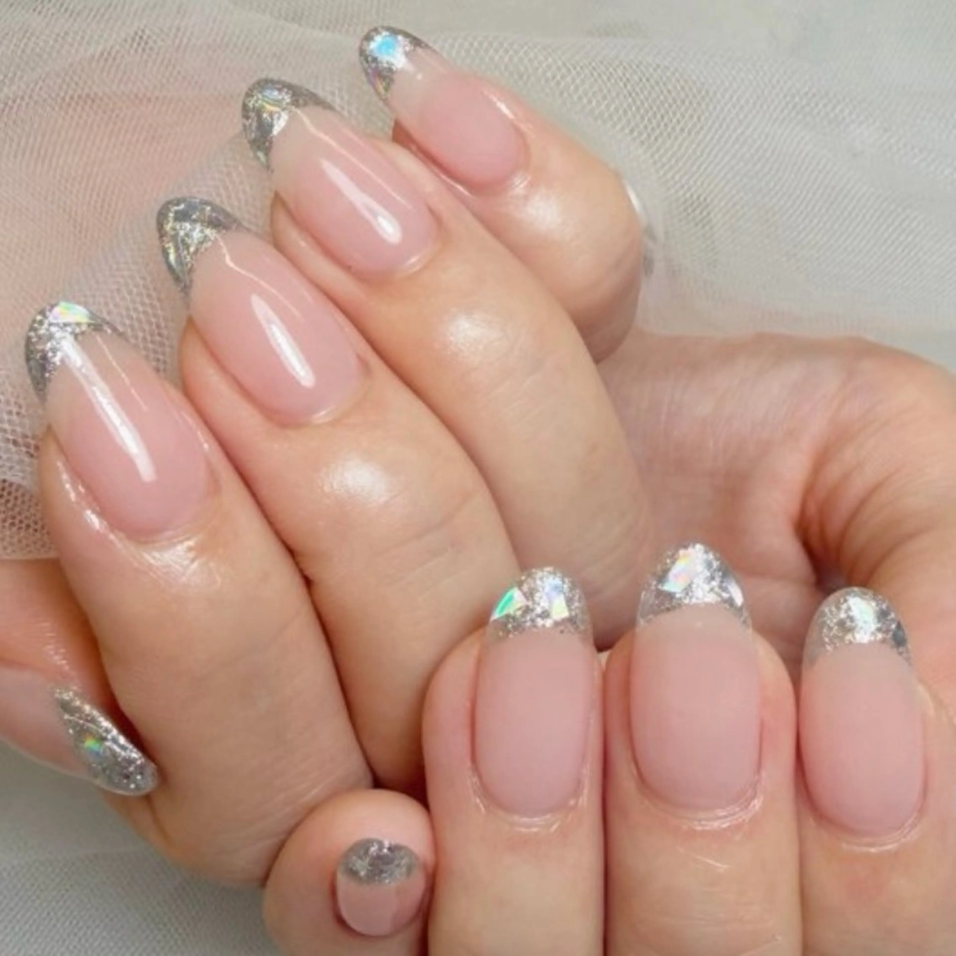 ネイル フレンチネイル ガラスフレンチ ハンドネイル MAKI💎綺麗め 大人可愛い/堺筋本町のネイルデザイン