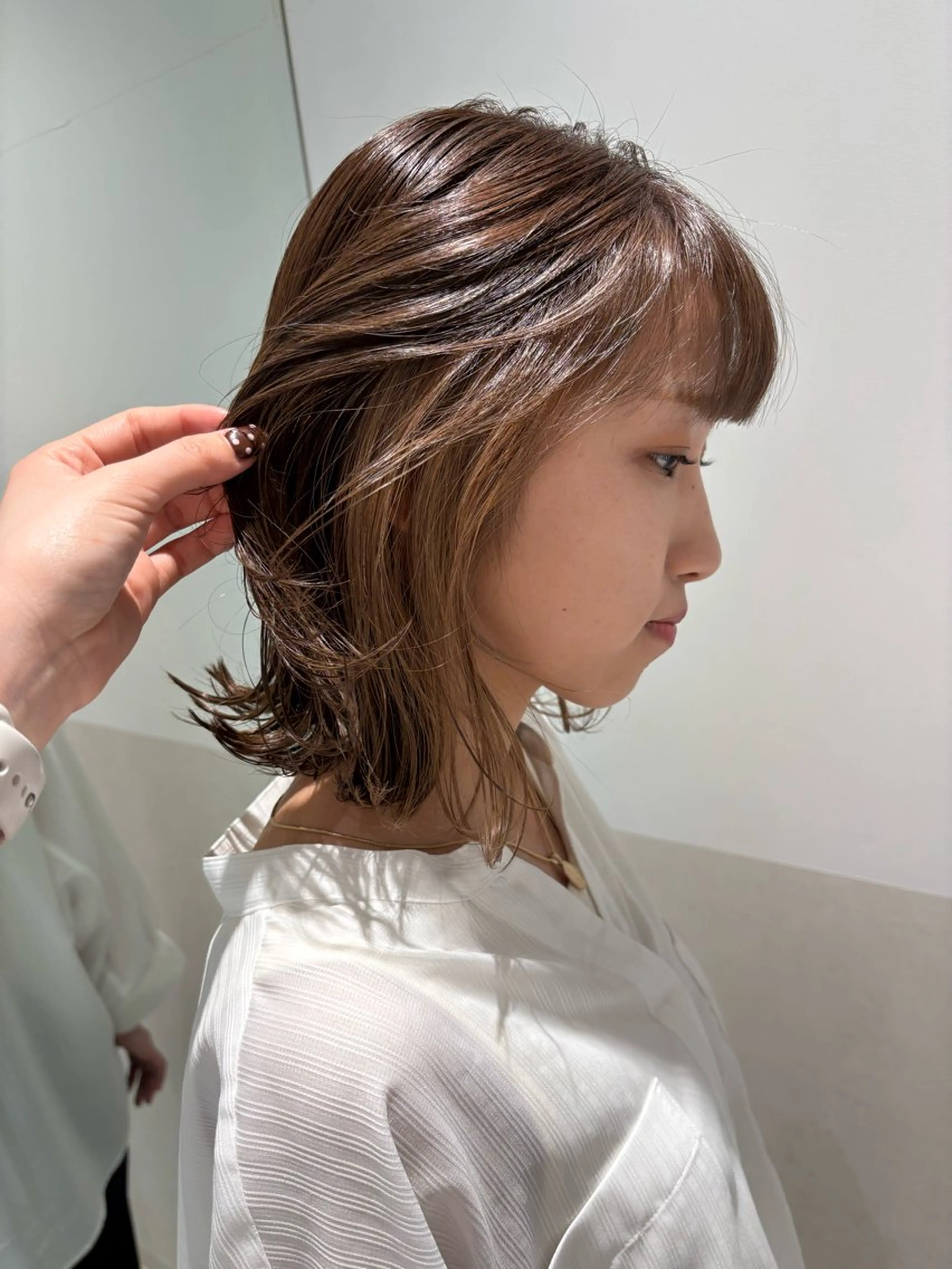 ミディアム カラー パーマ ヘアアレンジ ベージュカラー カット ヘアカラー トリートメント ヘッドスパ ヘアセット 押切 響　のヘアスタイル