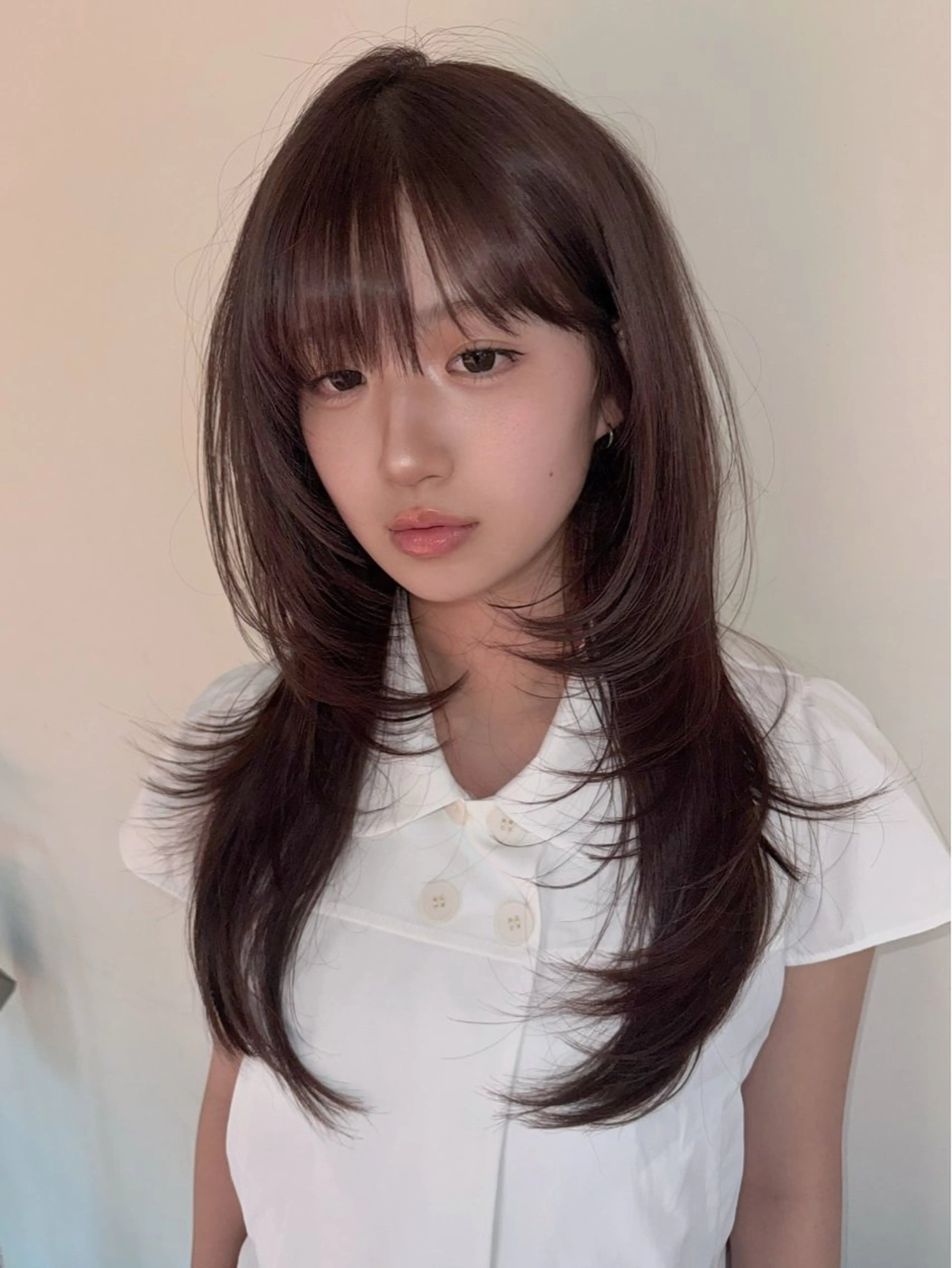 ロング カラー ブリーチ ブラウンカラー 透明感カラー ココアブラウン ハッシュカット カット ヘアカラー トリートメント ヘッドスパ ヘアセット HARUNA/原宿/ デザイン/カットのヘアスタイル