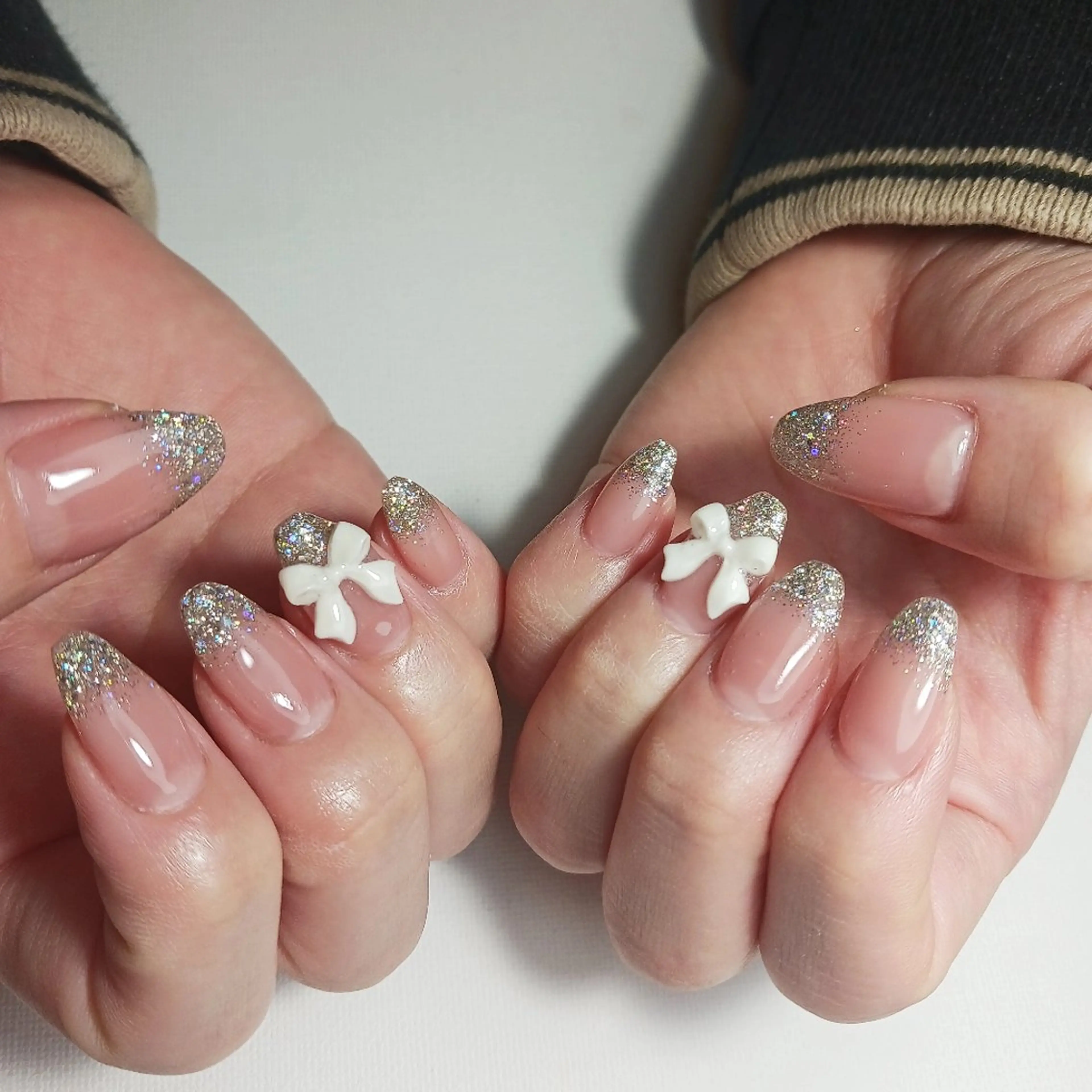 ネイル ジェルネイル グラデーション ラメ(グリッター) 持ち込み リボン ハンドネイル owlnail /持込みデザイン専門のネイルデザイン