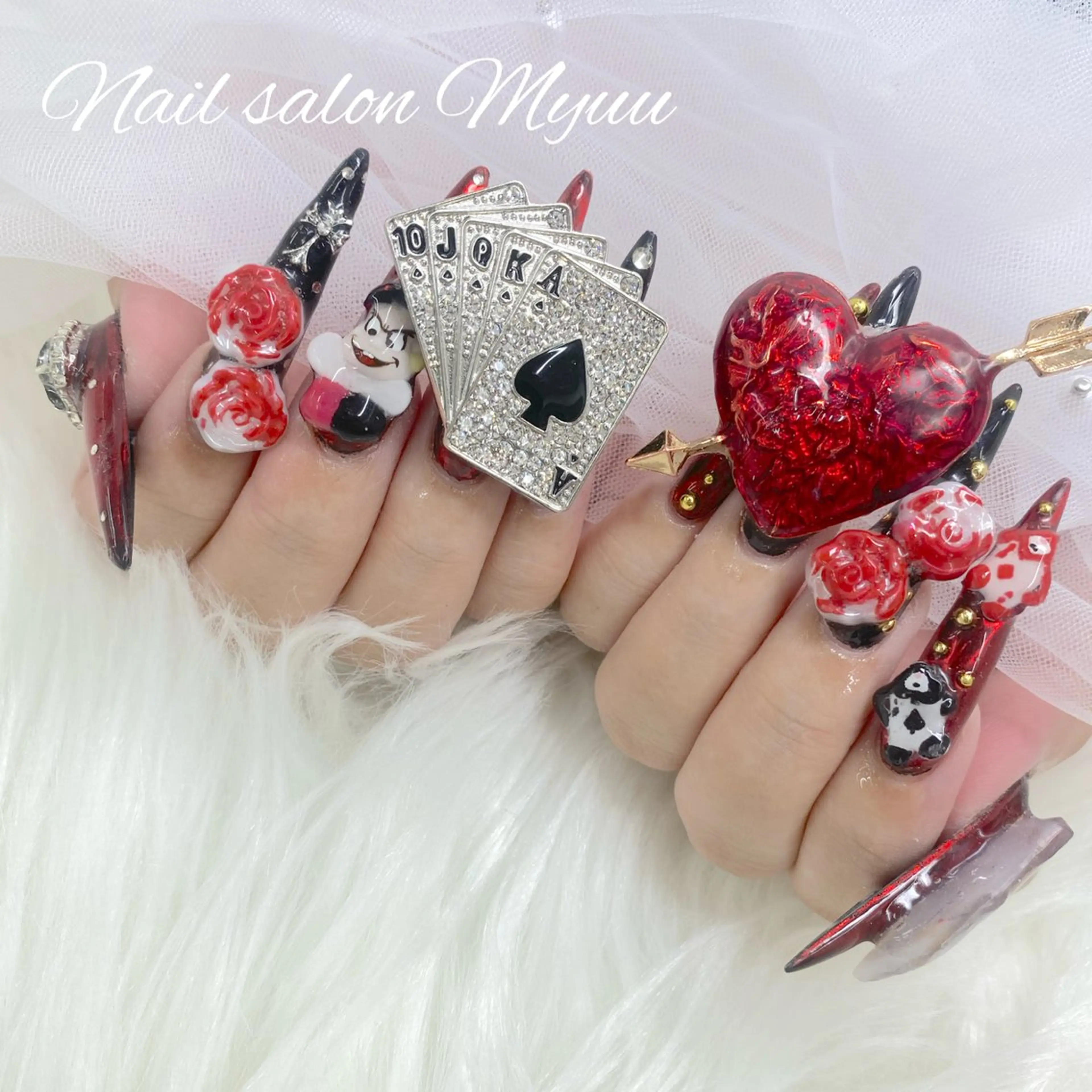ネイル ロングネイル 持ち込み 赤色 スカルプネイル ネイルチップ ハンドネイル Nailsalon Myuu笠原のネイルデザイン