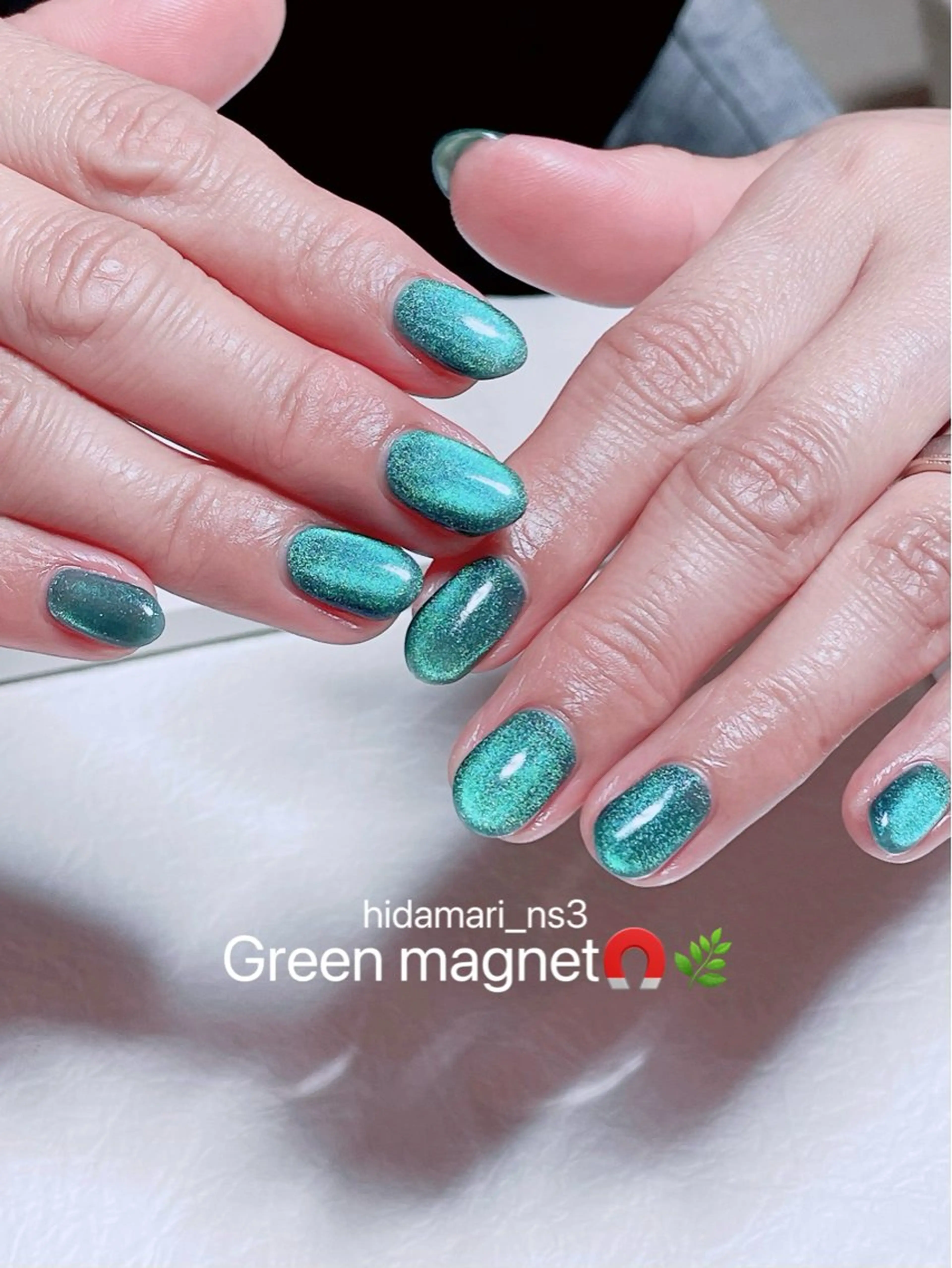 ネイル ブルー グリーン ラメ(グリッター) マグネットネイル ハンドネイル NailSalon ひだまりのネイルデザイン