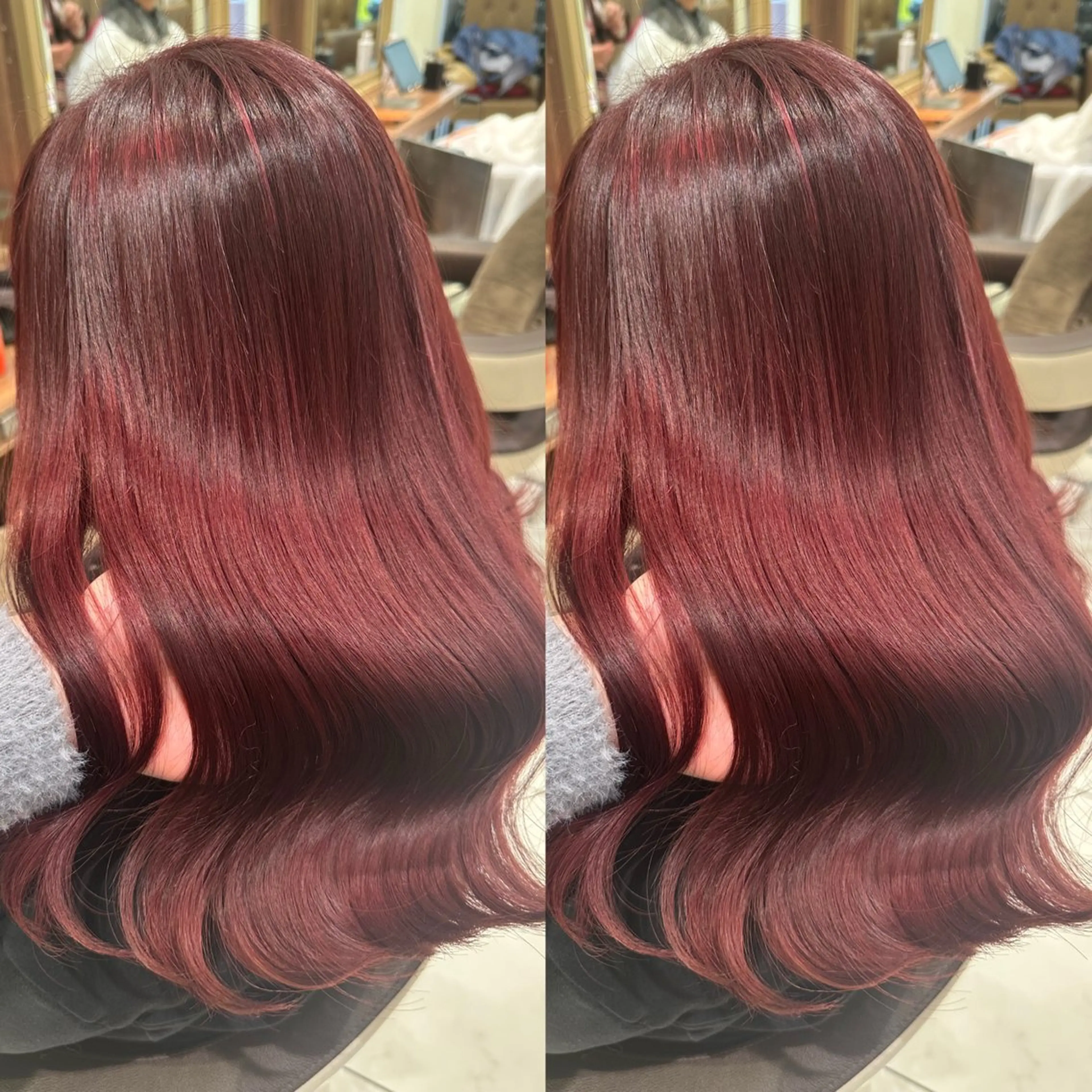 セミロング カラー ヘアアレンジ ブリーチ カシス レッドカラー 盛れる韓国ヘア♡ 🌻鈴木花🌈のヘアスタイル