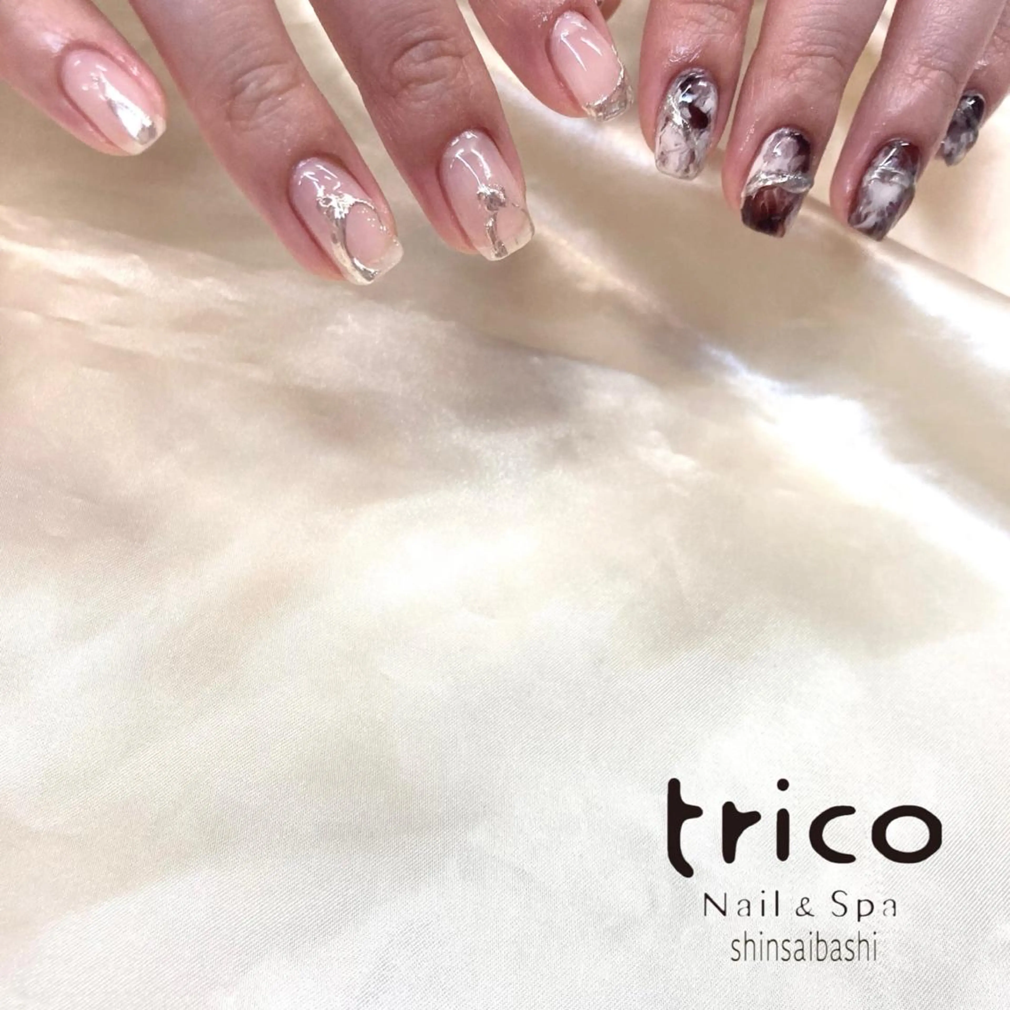 ネイル ブラウン シルバー 竹本 恵美のネイルデザイン