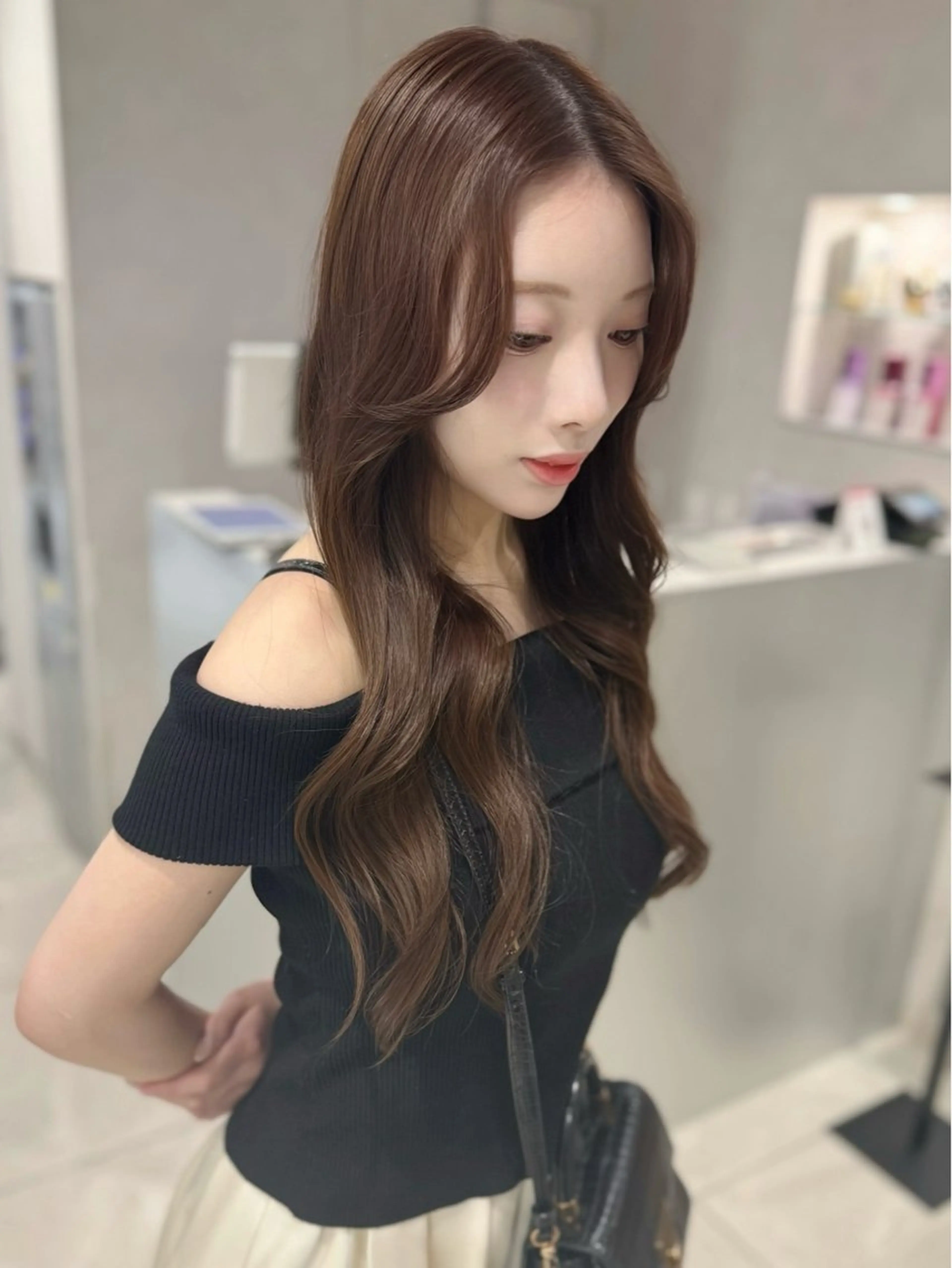 ロング カラー カット ヘアカラー トリートメント 韓国風ハッシュカット 似合わせレイヤー池袋のヘアスタイル