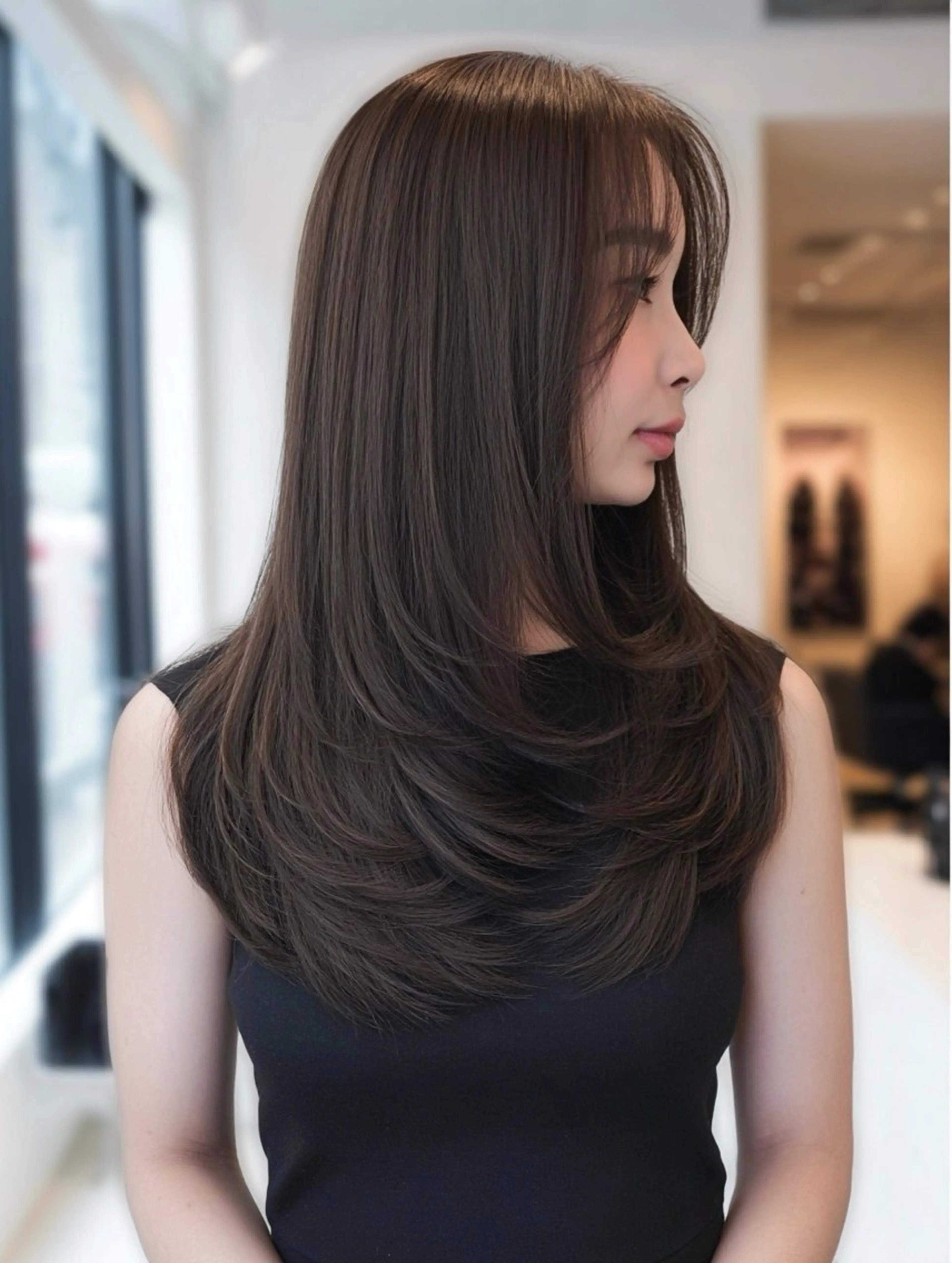 セミロング セミロングパーマ ハイレイヤー 髪質改善 韓国風ヘア レイヤーカット カット 縮毛矯正 トリートメント ✨毛髪診断で絶対綺麗 ✨美髪艶髪専門✨高浪のヘアスタイル