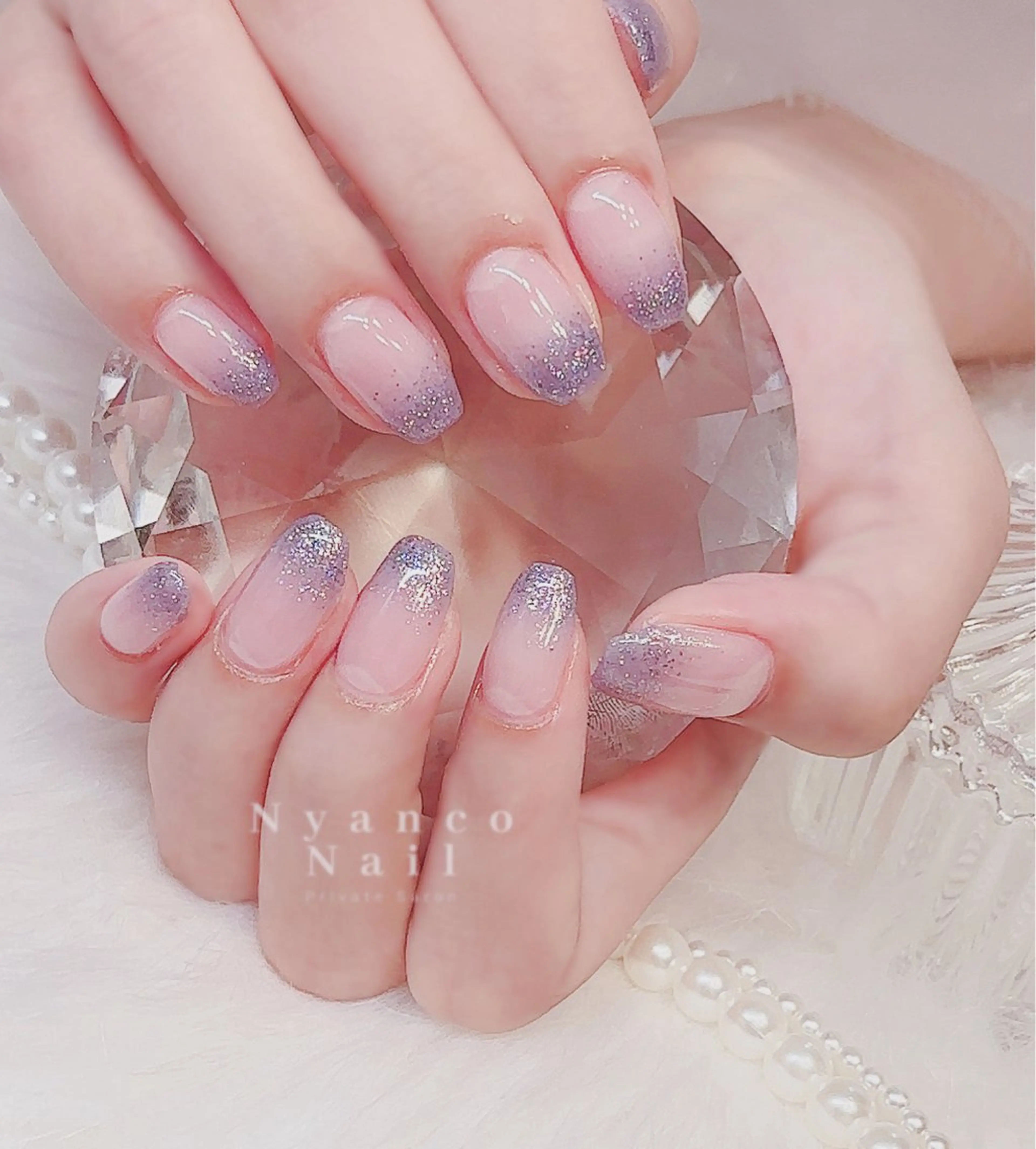 ネイル ブルー ジェルネイル グラデーション 氷ネイル・うるうるネイル キラキラネイル Nyanco Nailのネイルデザイン