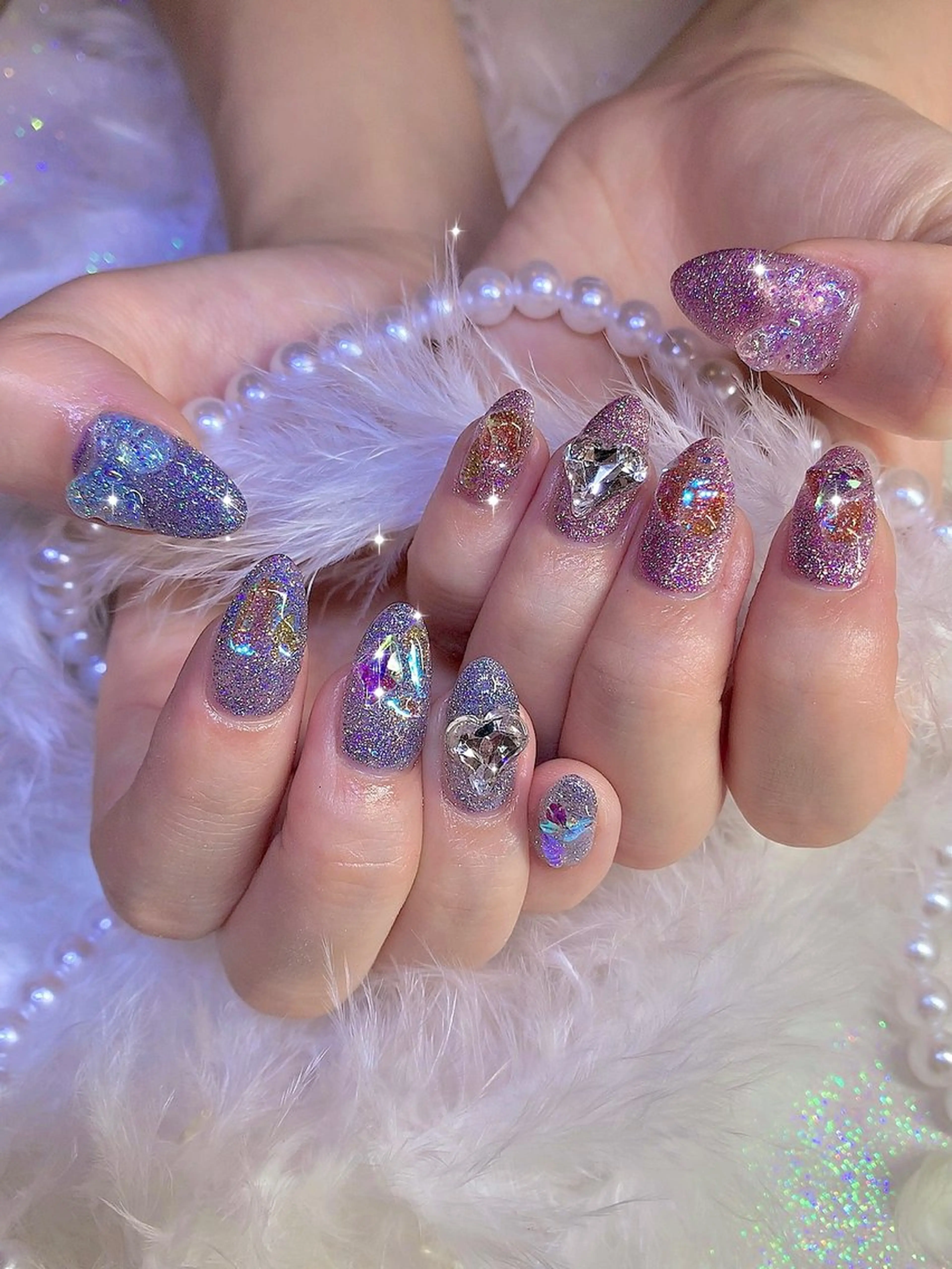 ネイル フラッシュネイル キラキラネイル 韓国ネイル 持ち込み ストーンネイル 3Dアートネイル💗 都築レナのネイルデザイン
