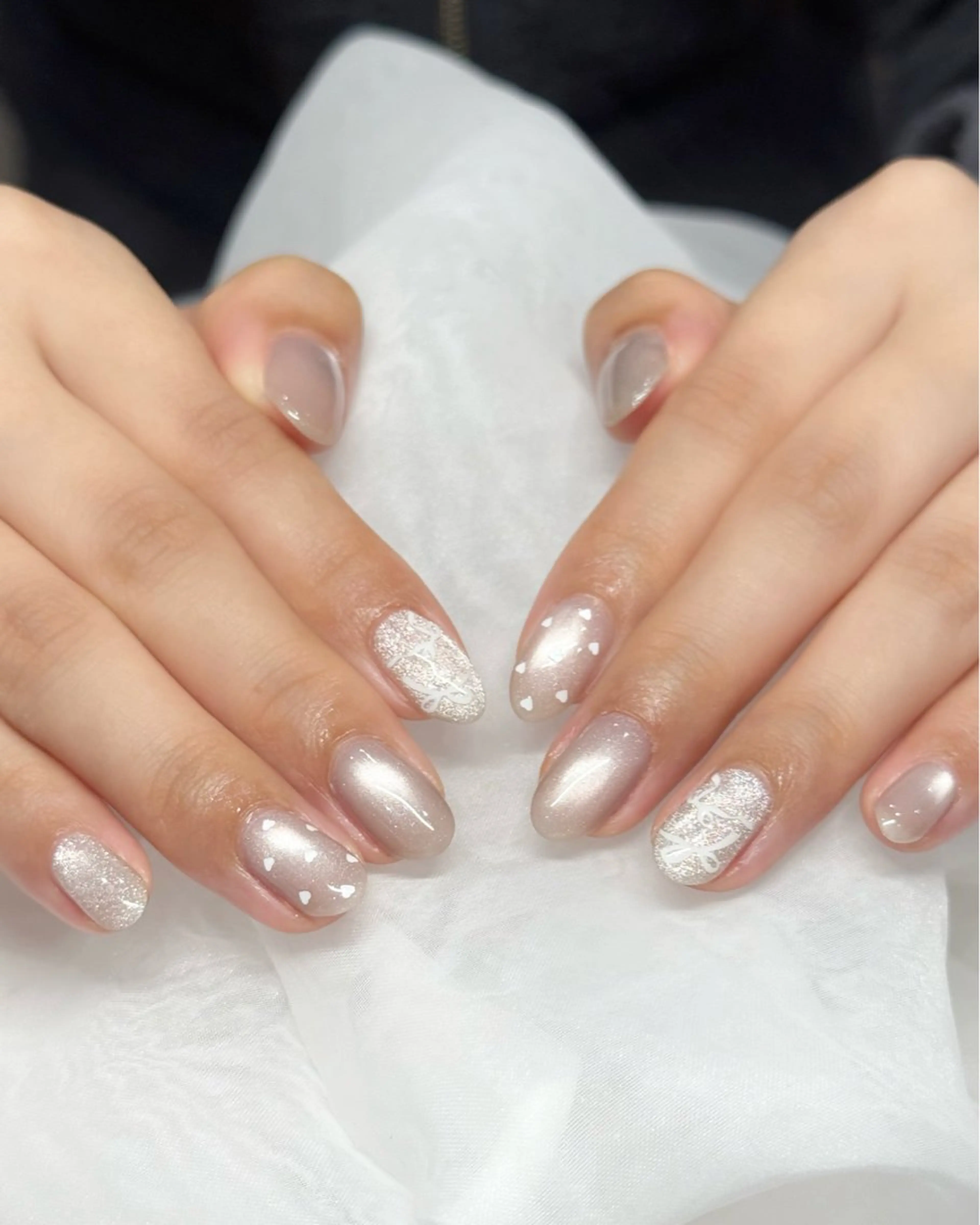ネイル ドット ハート リボン シンプルネイル ハンドネイル CarinaNail Chieのネイルデザイン