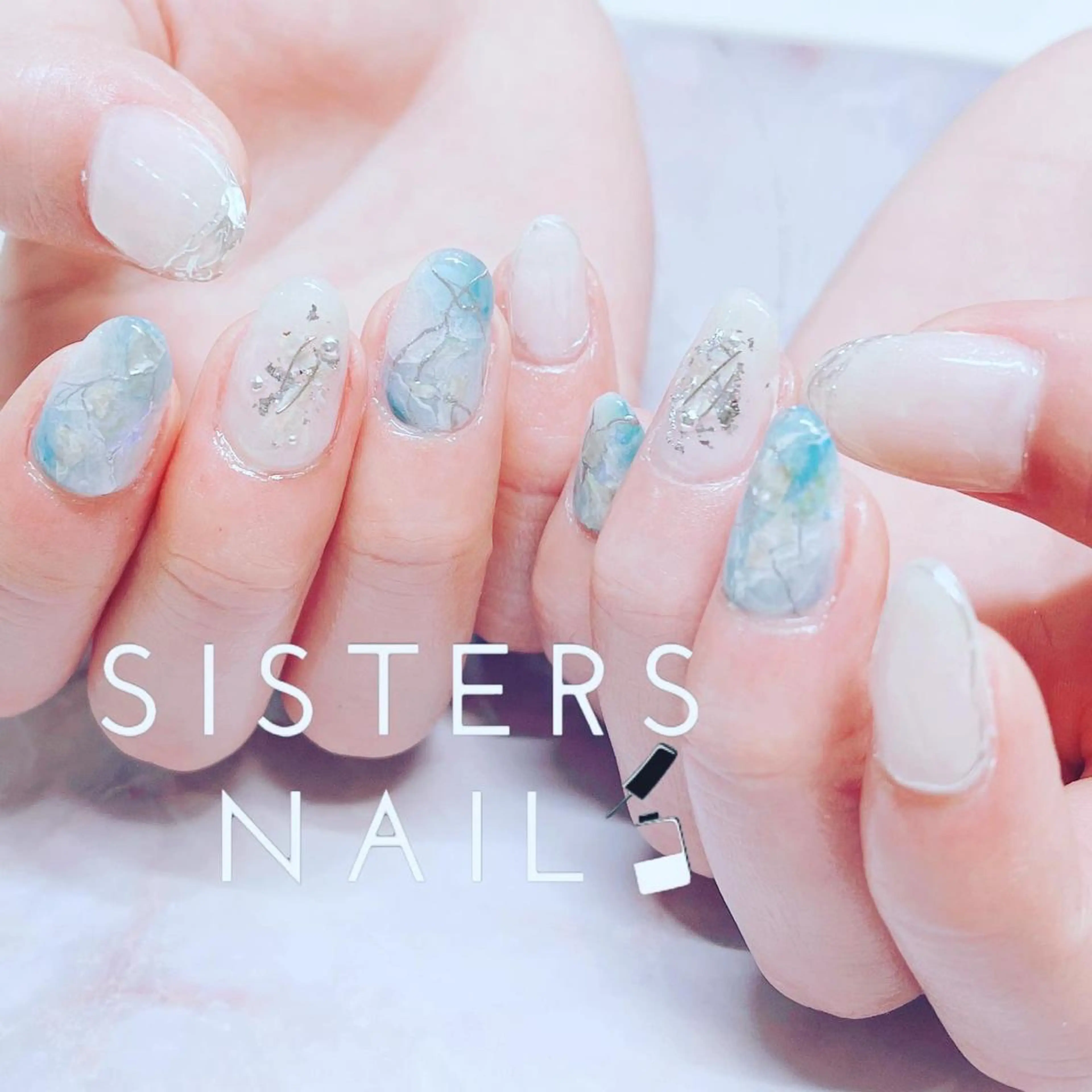 ネイル アートネイル フレンチネイル 水色 春ネイル ブライダルネイル sisters nail.fのネイルデザイン