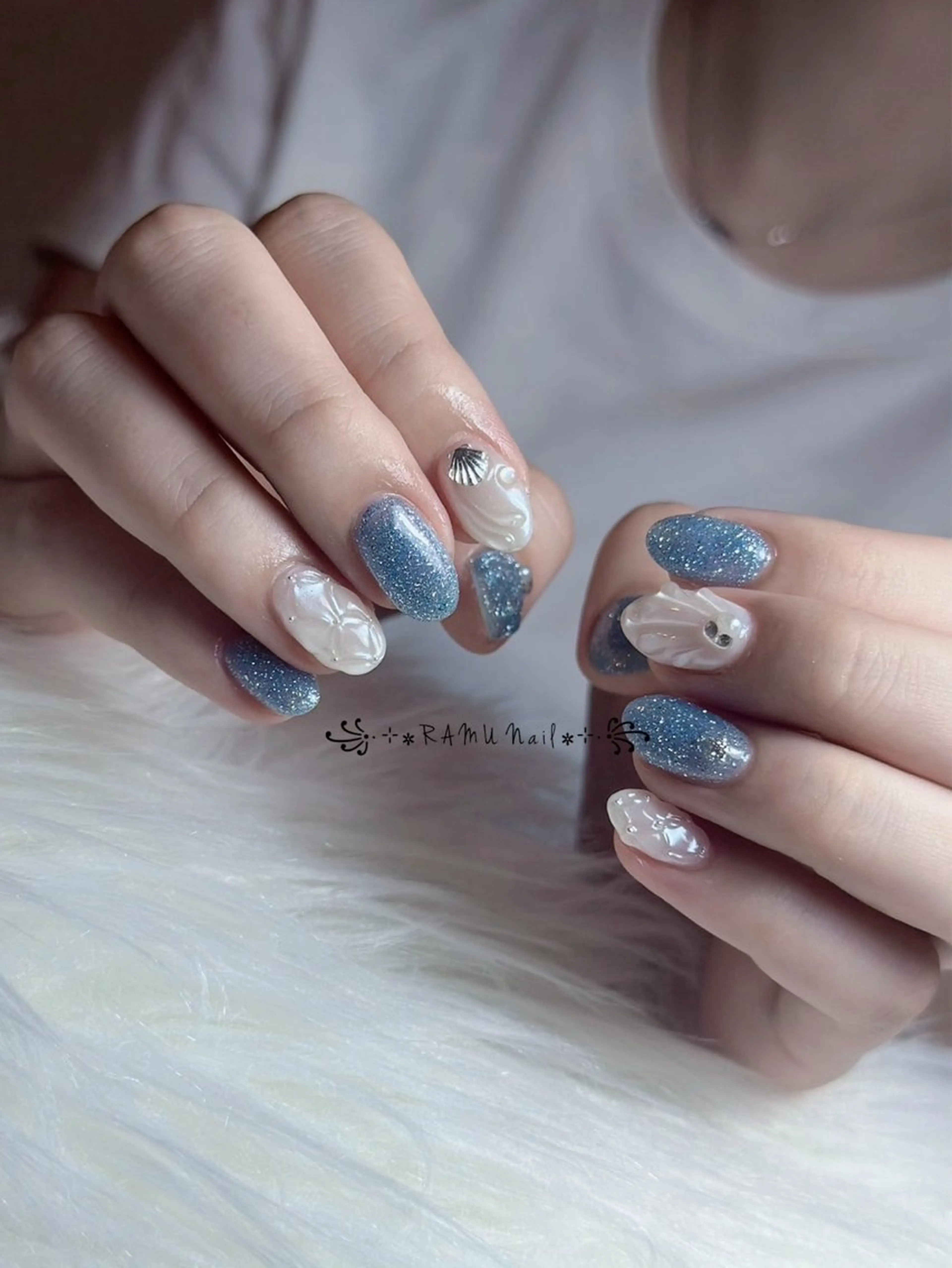 ネイル キラキラネイル マグネットネイル ミラーネイル ピンク 夏ネイル ハンドネイル RAMU Nail 恵比寿店のネイルデザイン