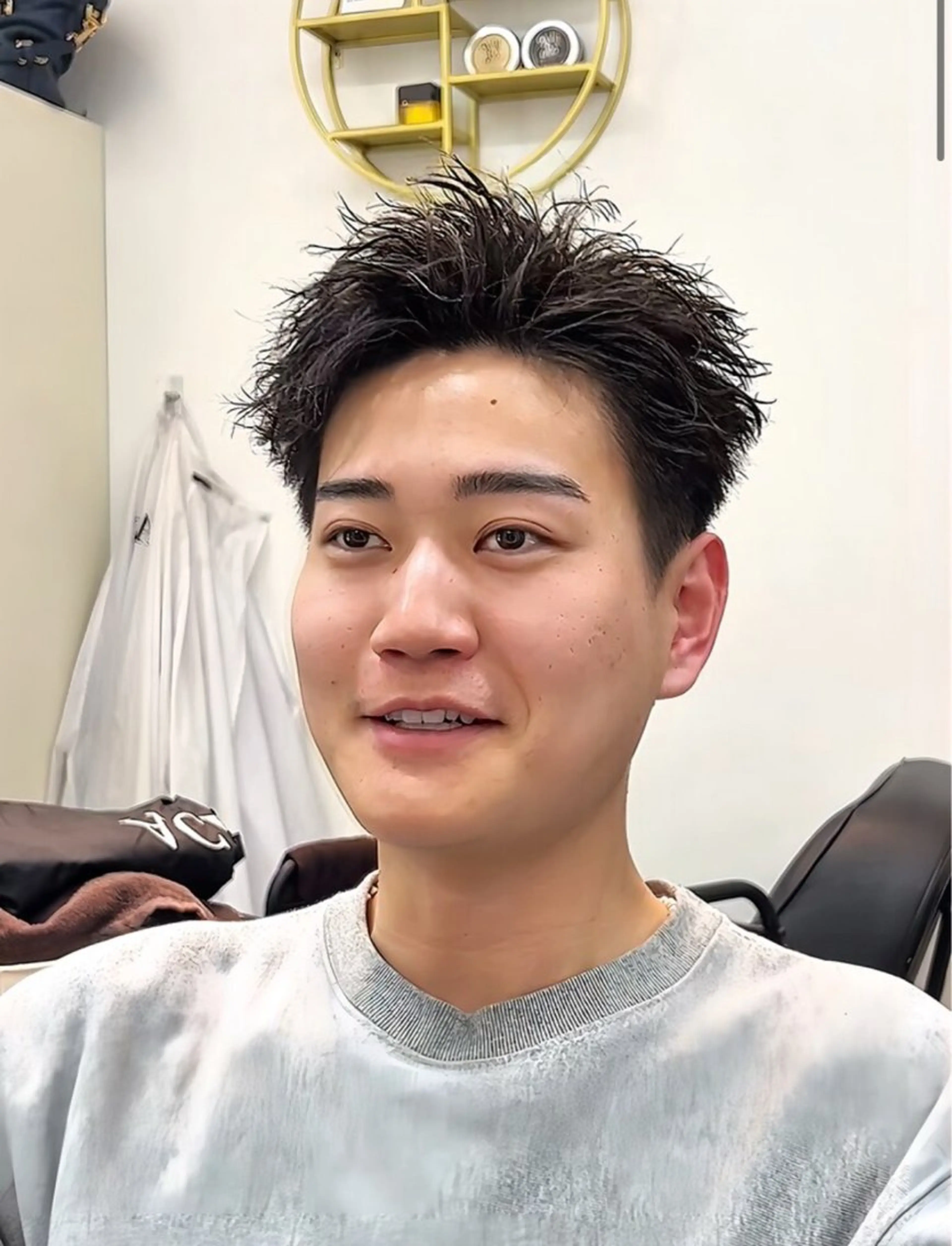 ショート パーマ メンズ アップバング メンズパーマ 似合わせカット カット ヘアセット メンズカット職人/ モテ髪/たくみのヘアスタイル