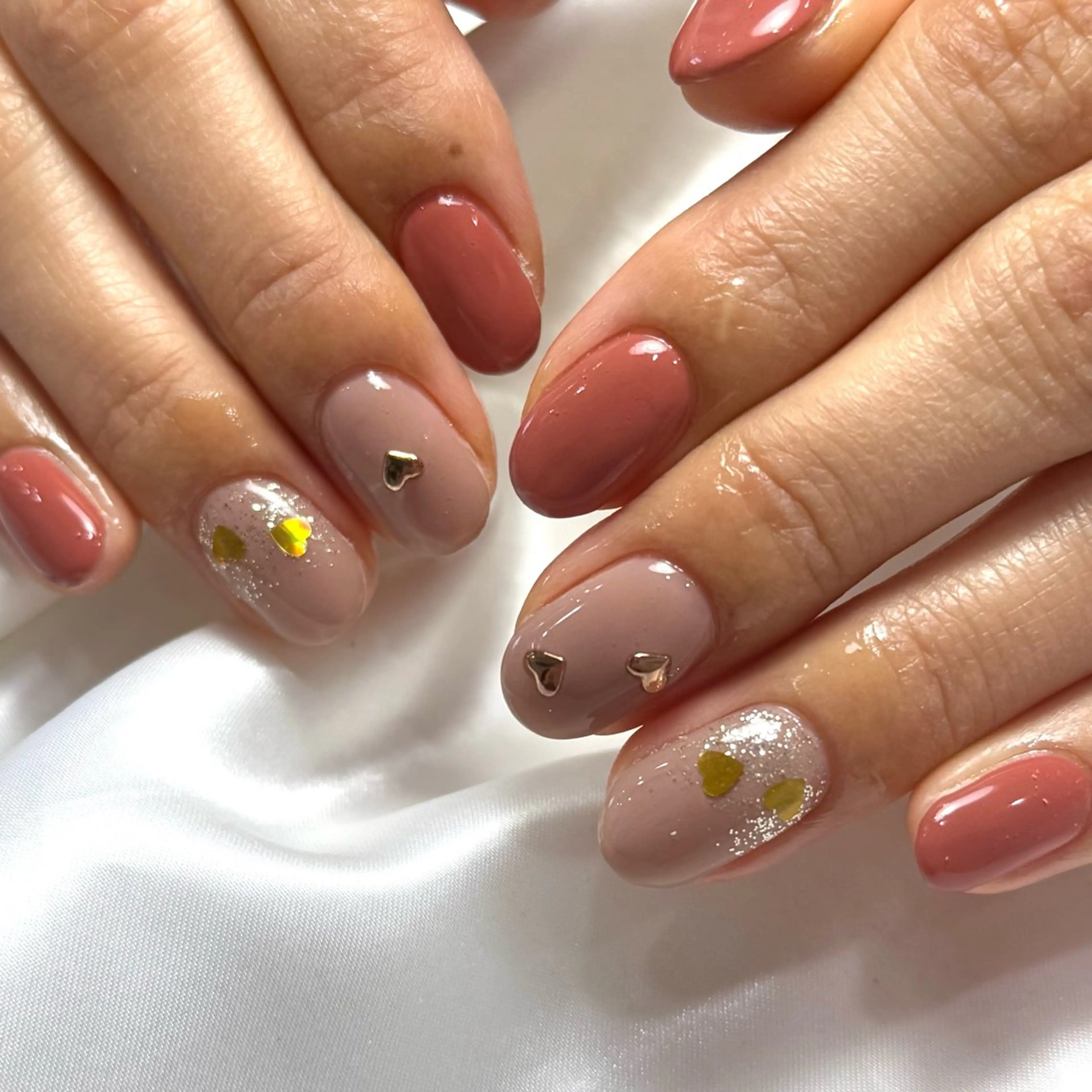 ネイル ブラウン ハート Ray nail natsu🎀のネイルデザイン