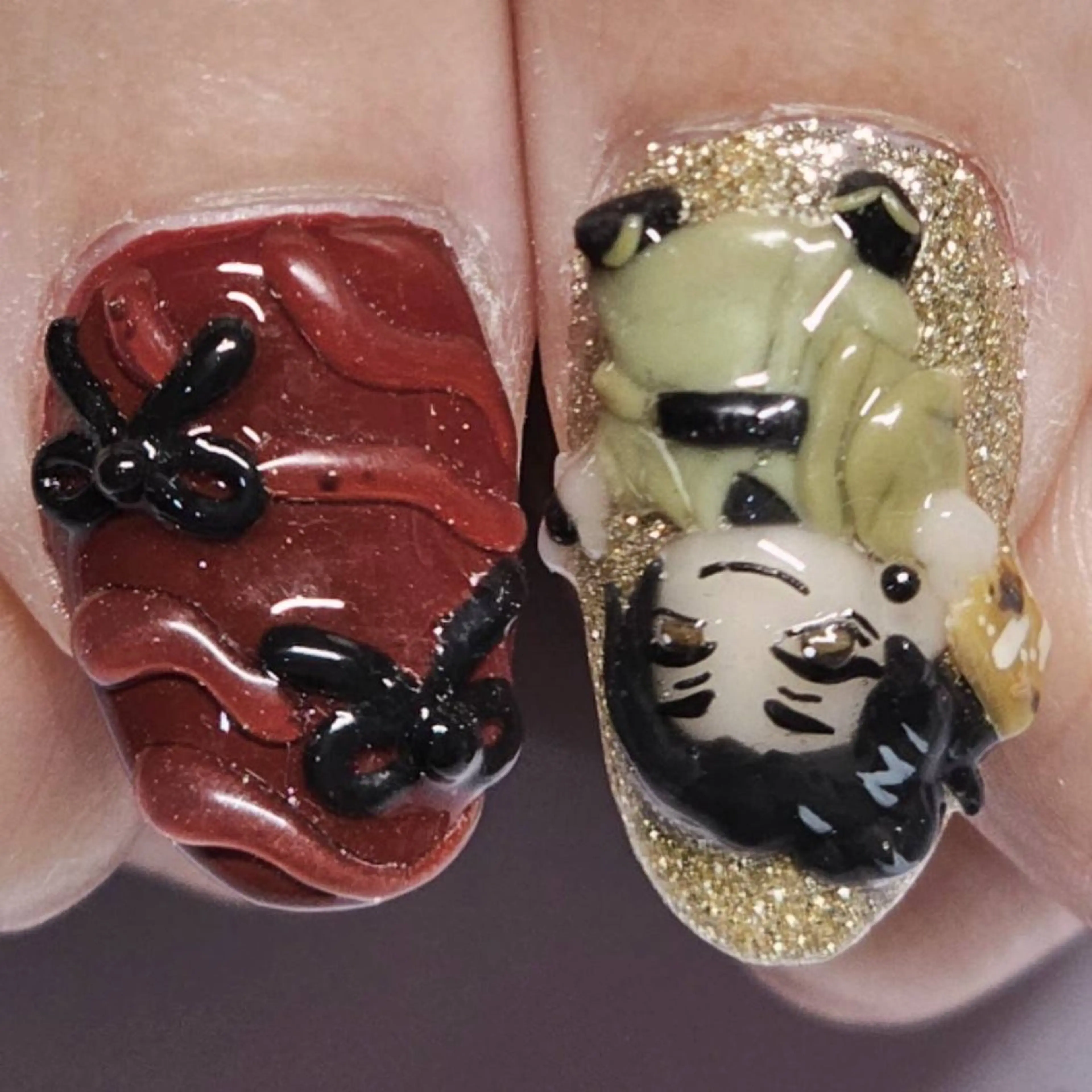 ネイル アートネイル ボルドー ラメ(グリッター) リボン 冬ネイル ハンドネイル よしだ ひろきのネイルデザイン