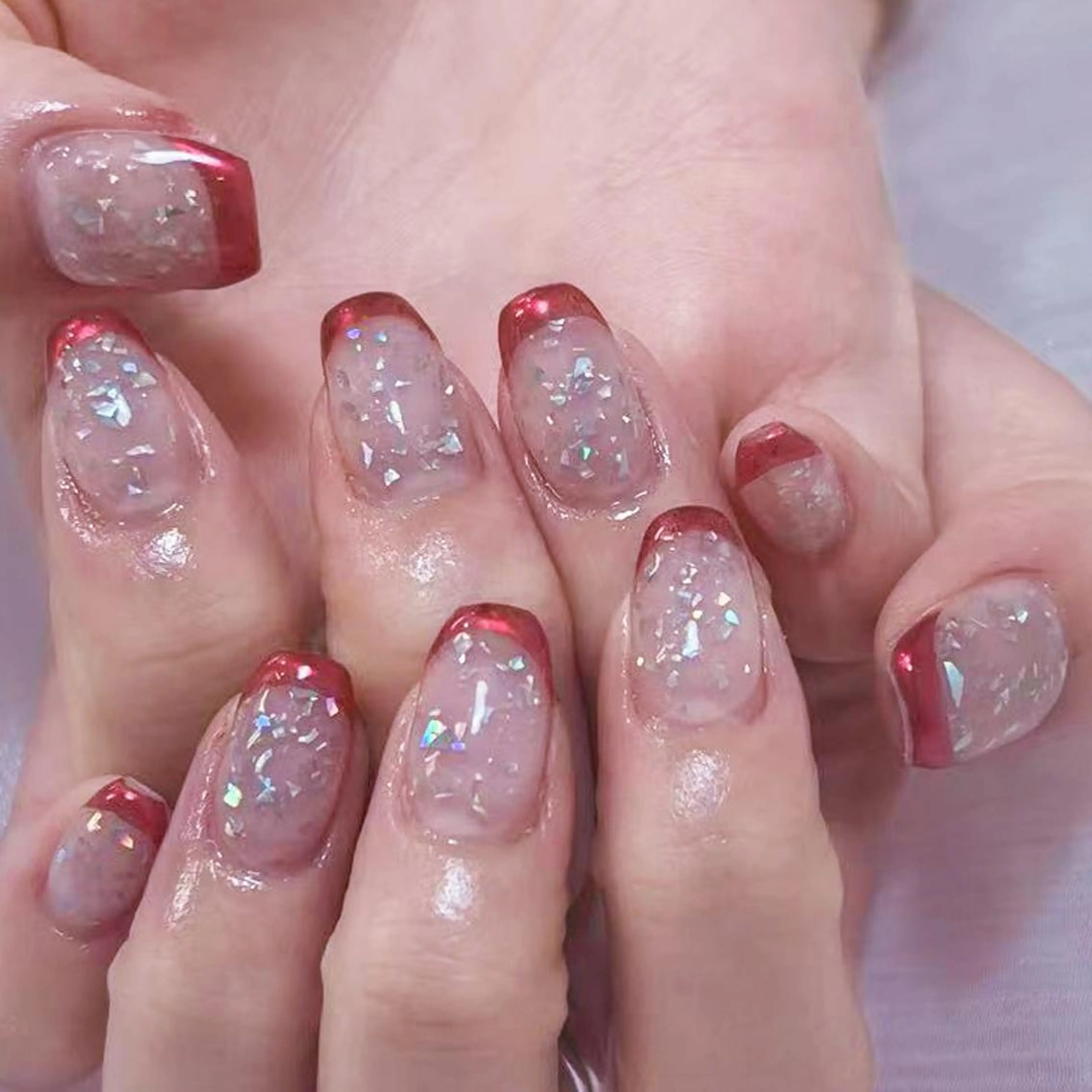 ネイル アートネイル オーロラネイル ガーリー キラキラネイル 韓国ネイル ハンドネイル リナ 💅のネイルデザイン