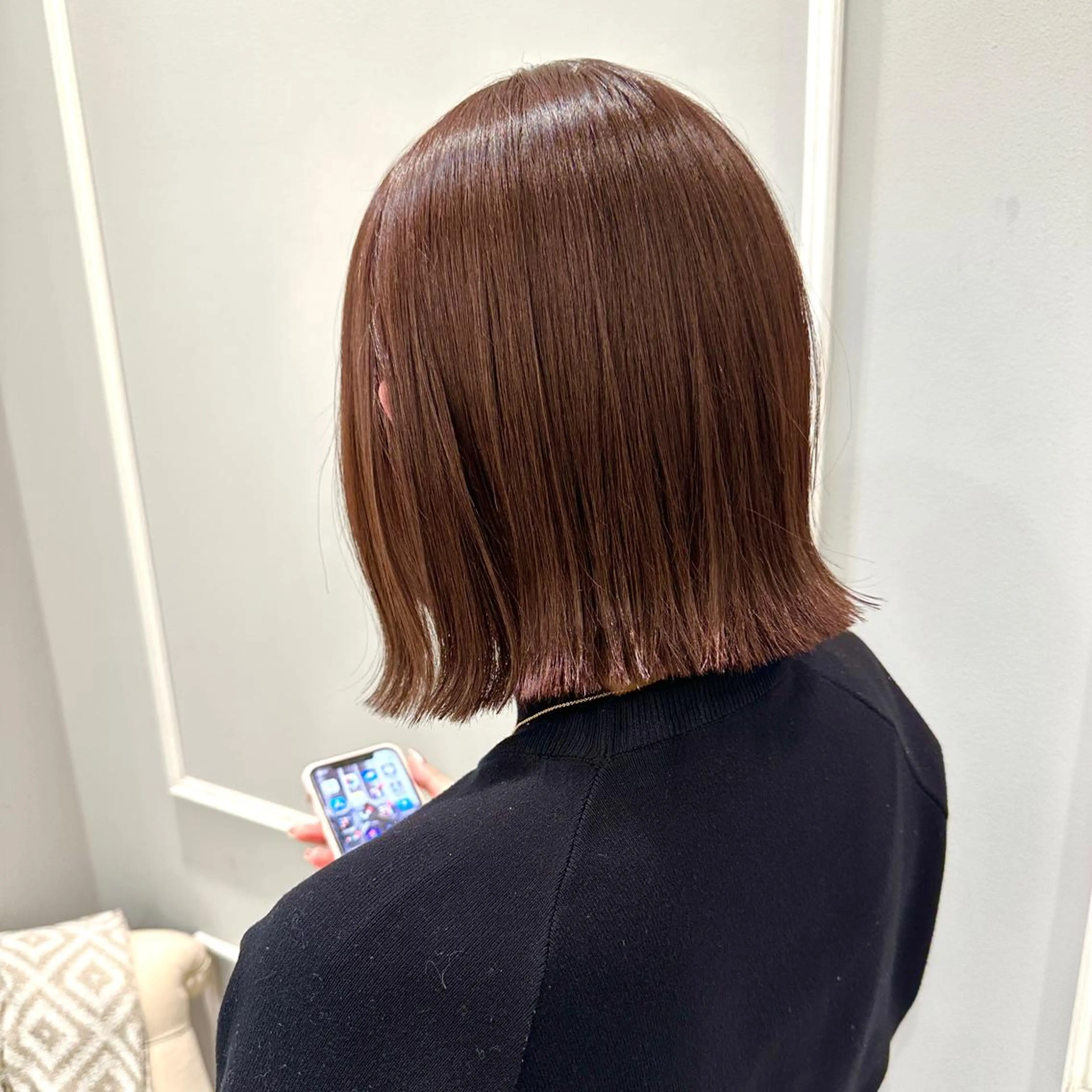 ミディアム カラー 切りっぱなしボブ ベージュカラー ブリーチ ブラウンカラー チョコレートブラウン カット ヘアカラー トリートメント 💎小顔前髪&髪質 改善カラー💎片桐のヘアスタイル