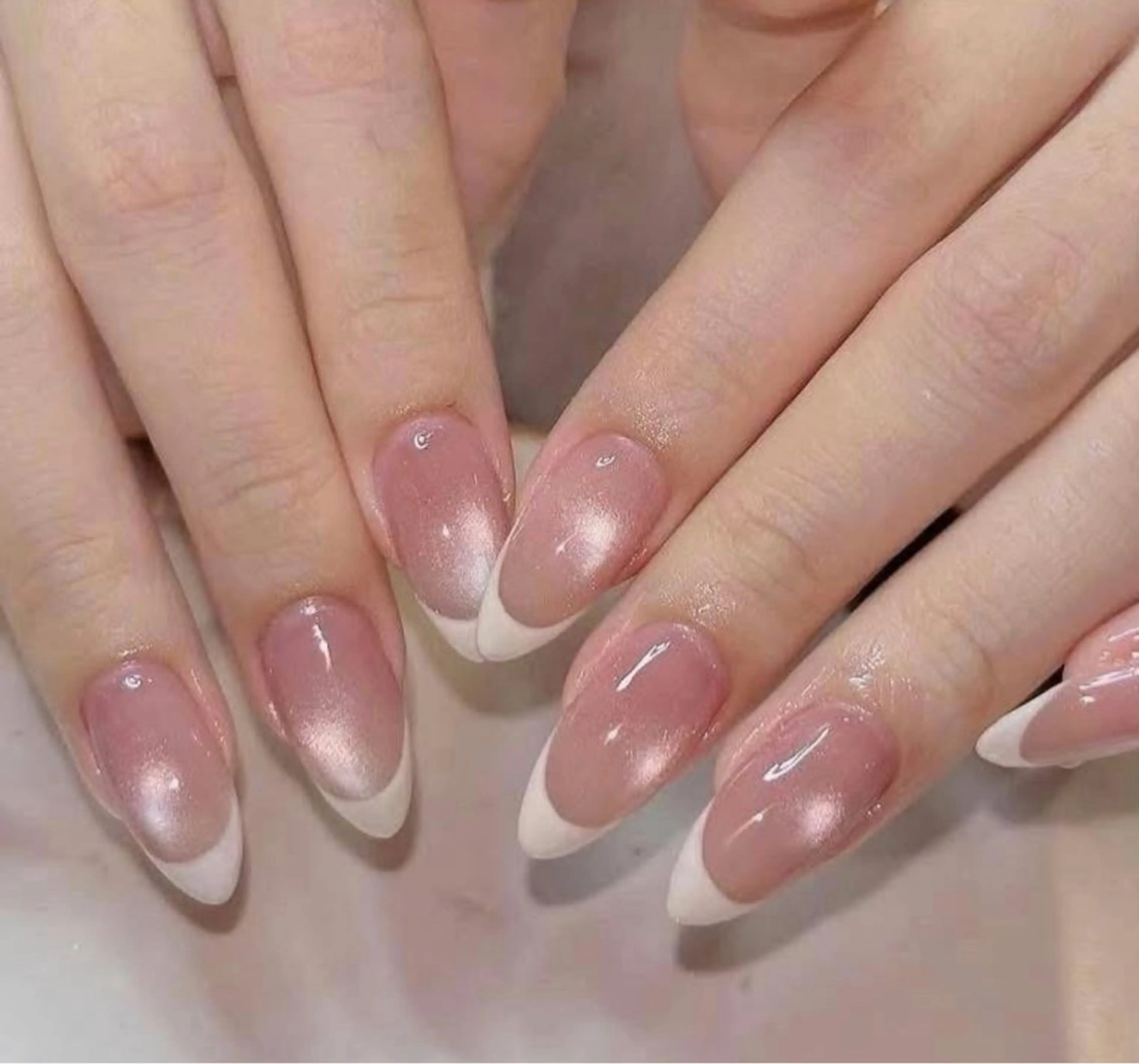 ネイル オーロラネイル ブルー チークネイル 長さ出し フットネイル ハンドネイル AMI 新大久保のネイルデザイン