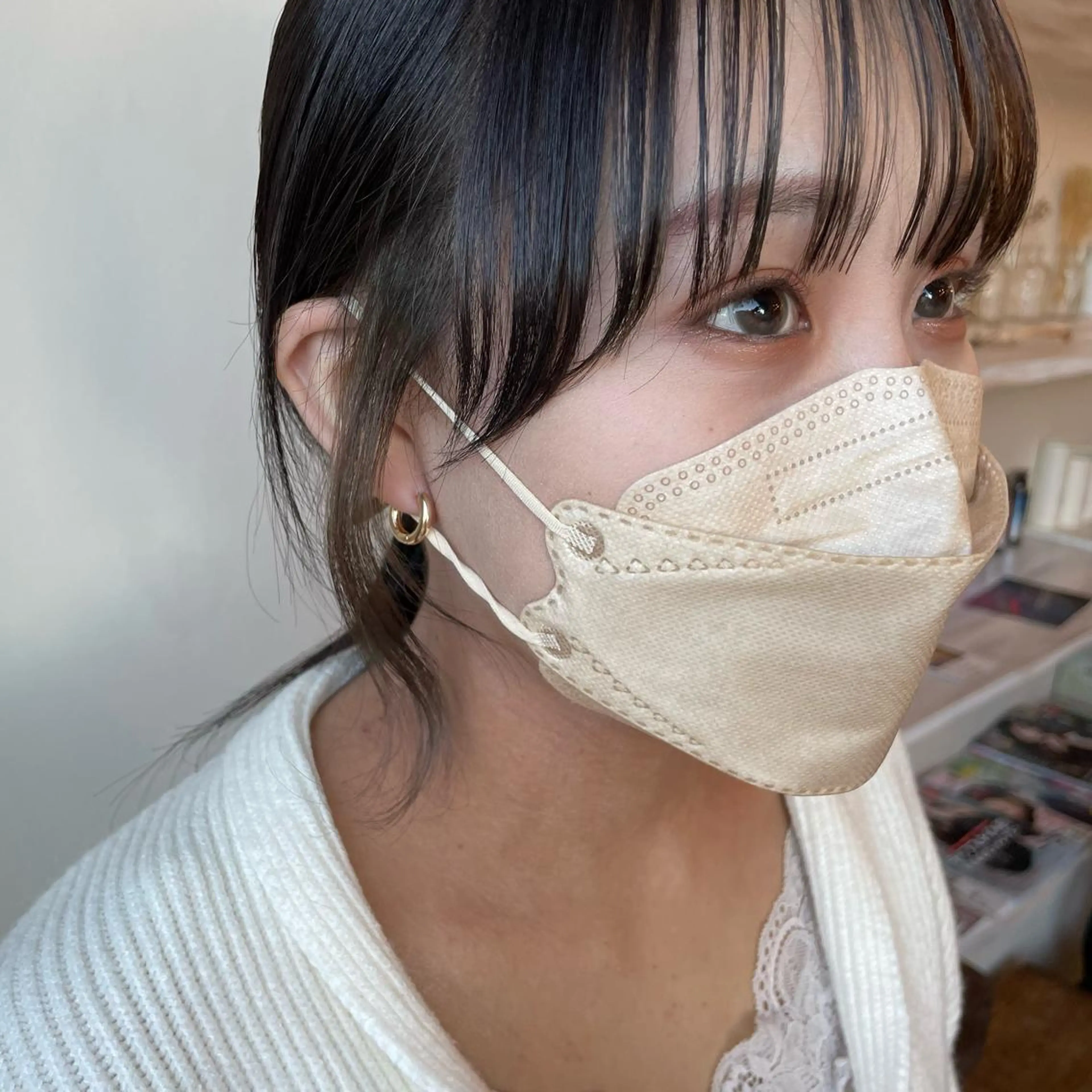 ミディアム カラー グレージュ インナーカラー オリーブグレージュ オリーブグレー カット ヘアカラー ボブウルフ/ボブ Satsuki【名駅のヘアスタイル