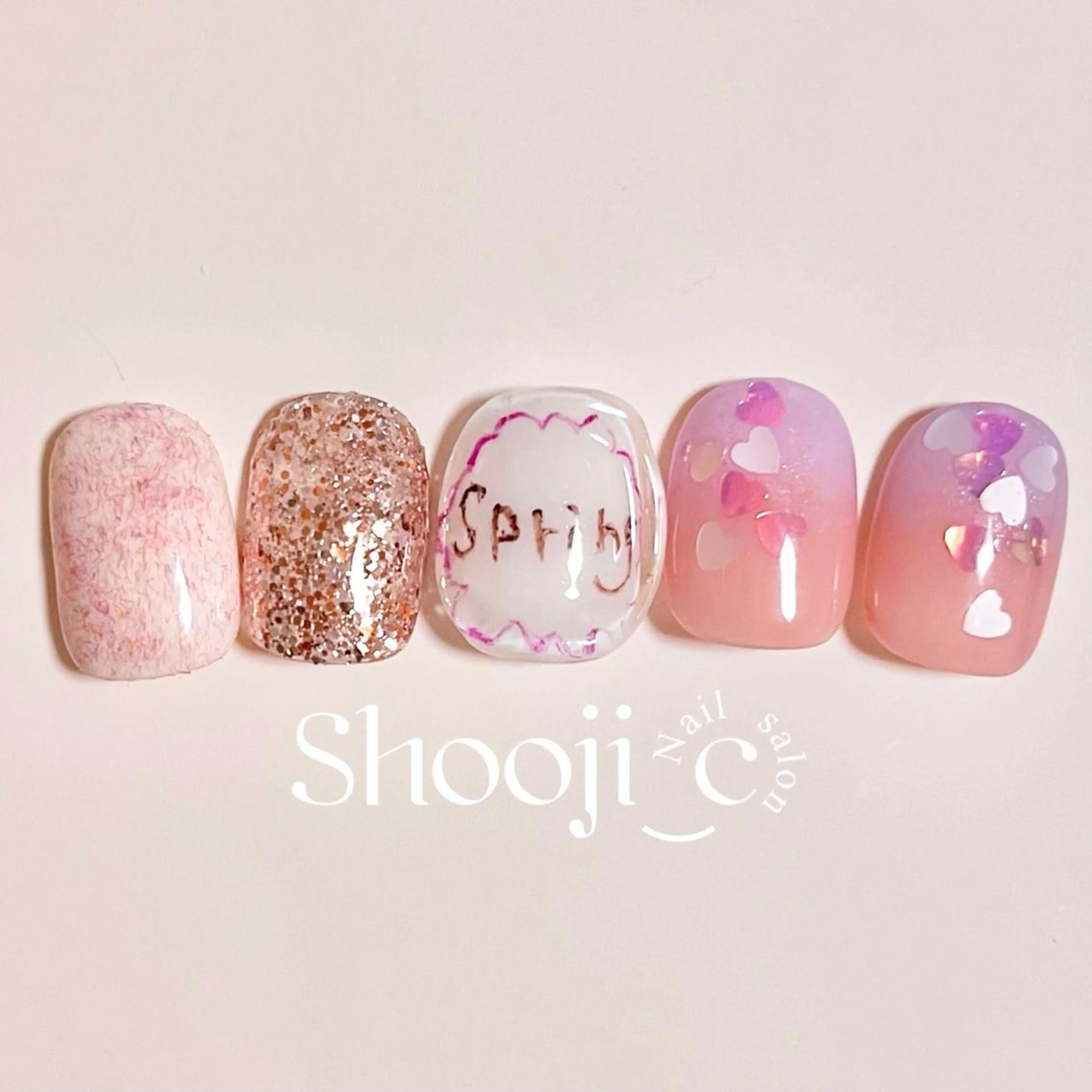 ネイル アートネイル 桜ネイル 長さ出し ジェルネイル ハート Shooji_c Nail salonのネイルデザイン