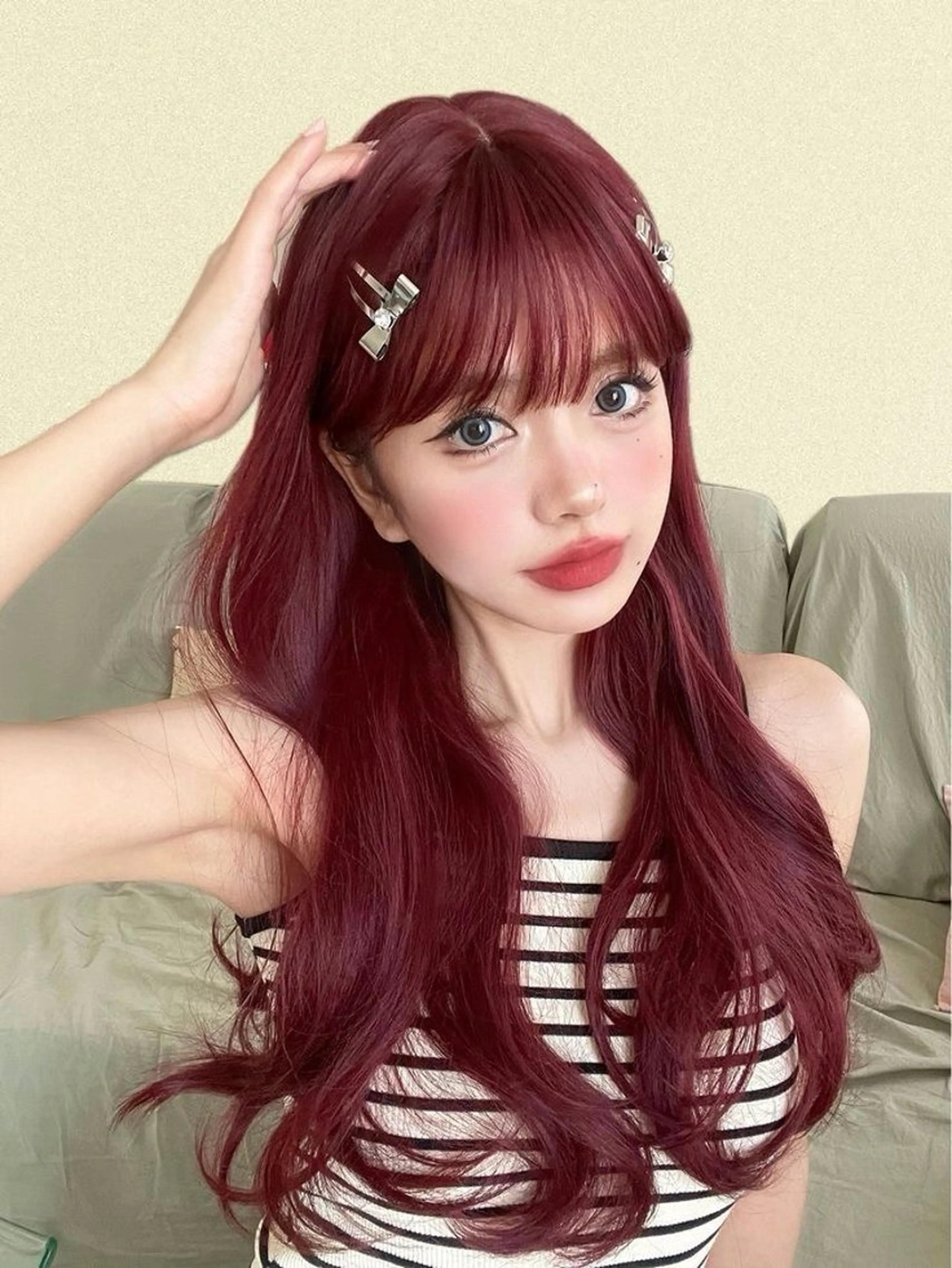 ロング カラー カット ヘアカラー トリートメント ヘッドスパ 韓国風艶髪🎀 暖色カラー🤍のヘアスタイル