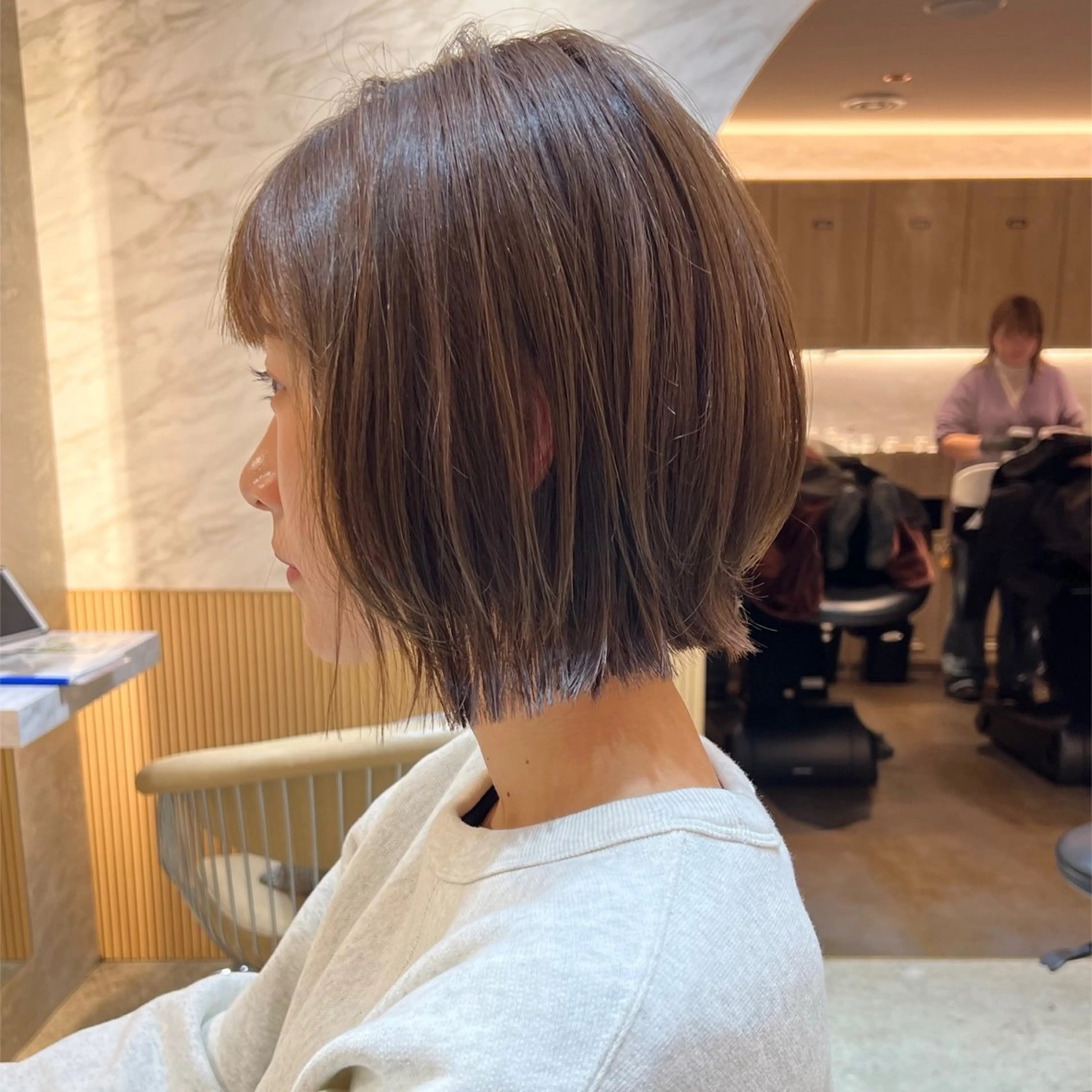 ショート カラー 切りっぱなしボブ ボブ くびれヘア レイヤーカット カット ヘアカラー トリートメント 韓国ヘア♡おくれ毛♡ ボブ♡sayakaのヘアスタイル